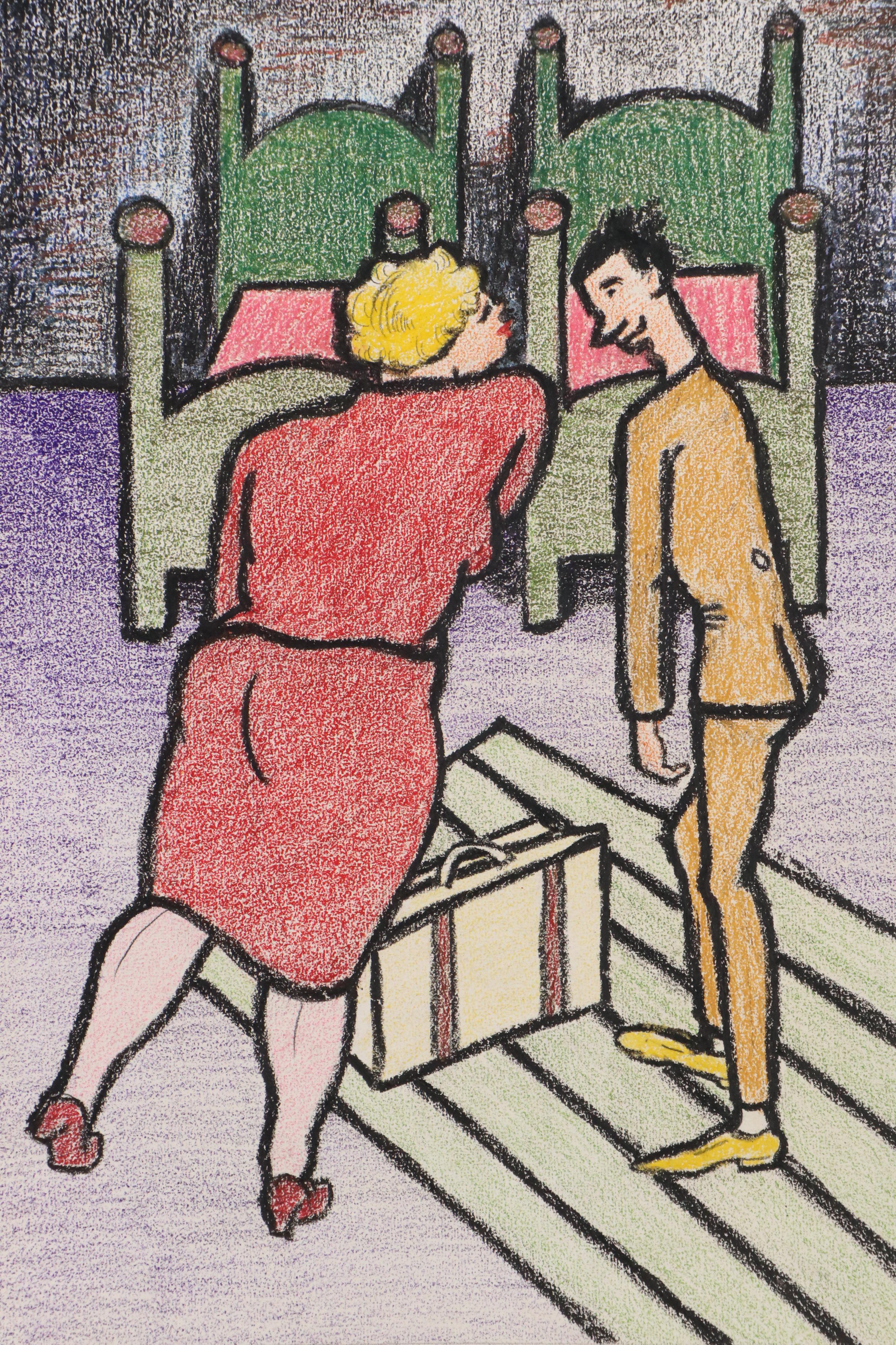 Three Drawings of Humorous Narrative Scenes With Caricatures, 20th Century