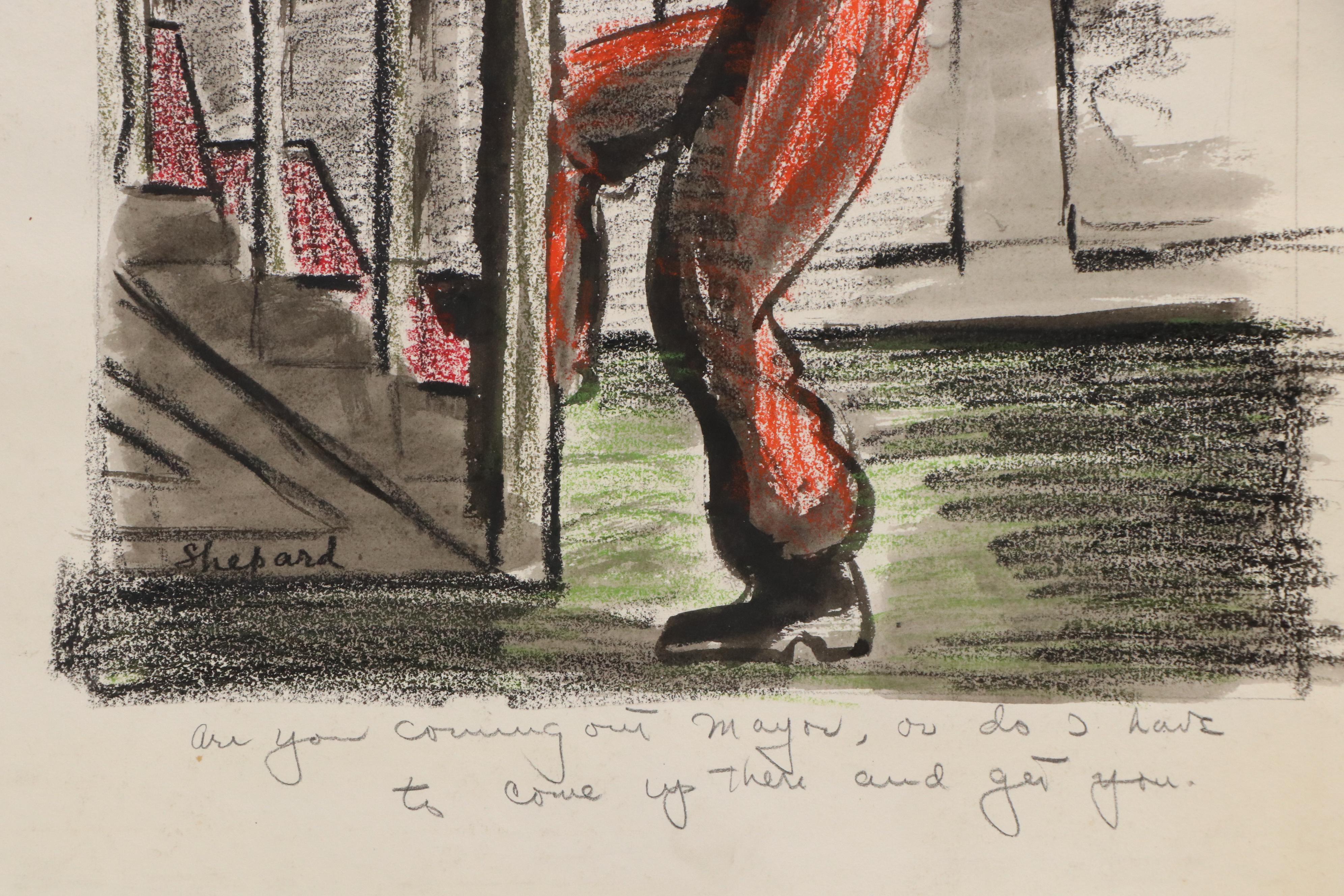 Three Drawings of Humorous Narrative Scenes With Caricatures, 20th Century