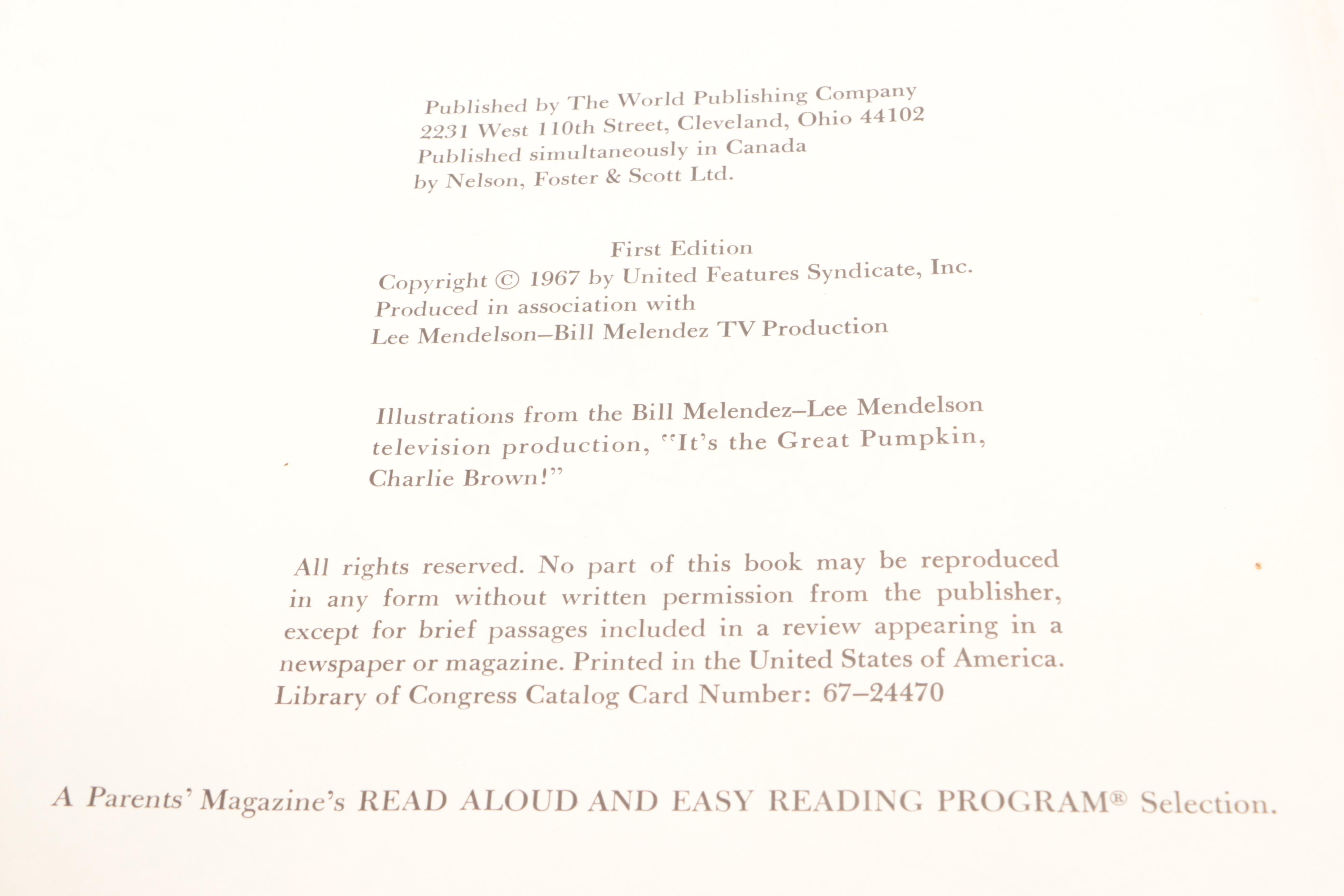 First Edition "It's The Great Pumpkin, Charlie Brown" by Charles M. Schulz, 1967