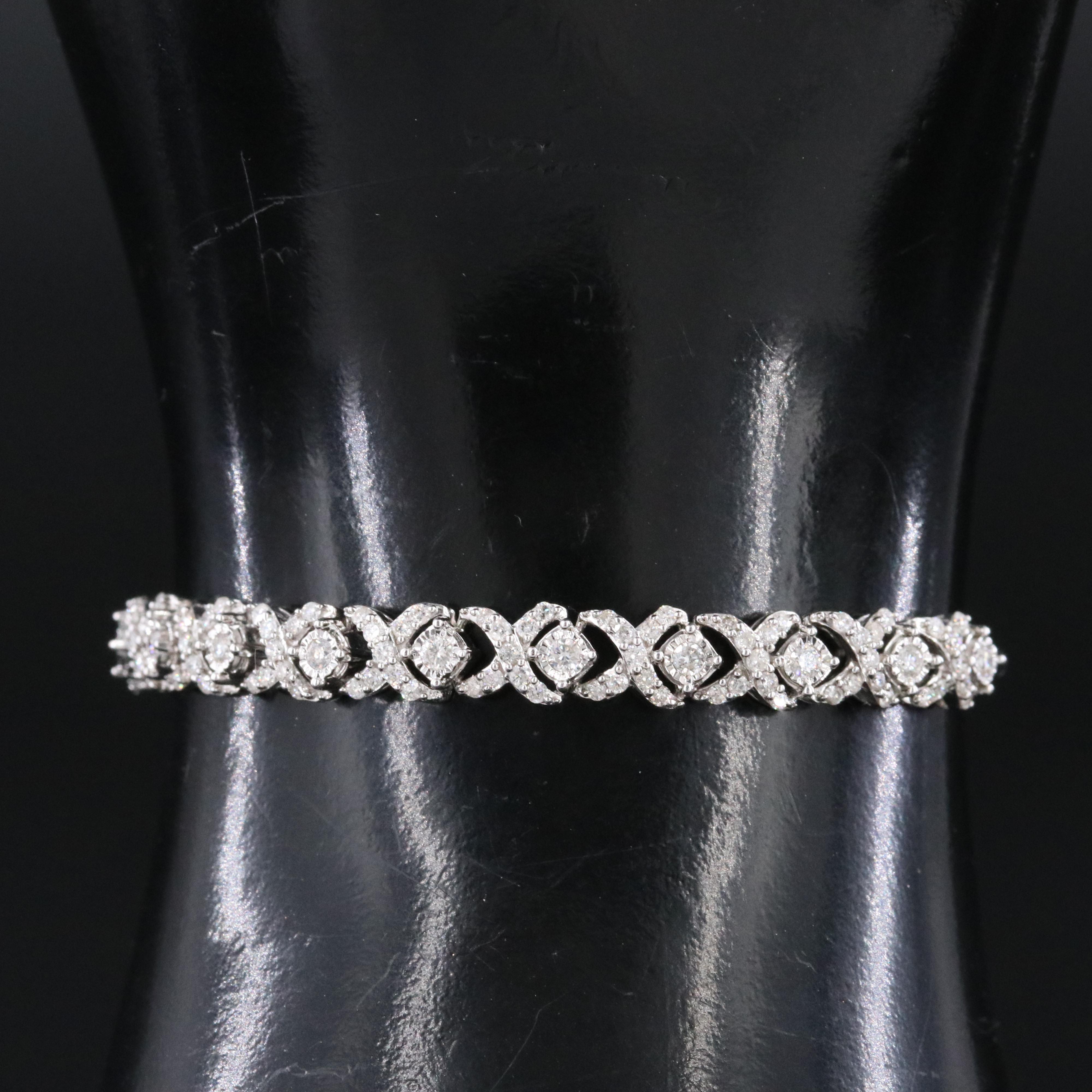 Sterling 1.01 CTW Diamond "XO" Bolo Bracelet