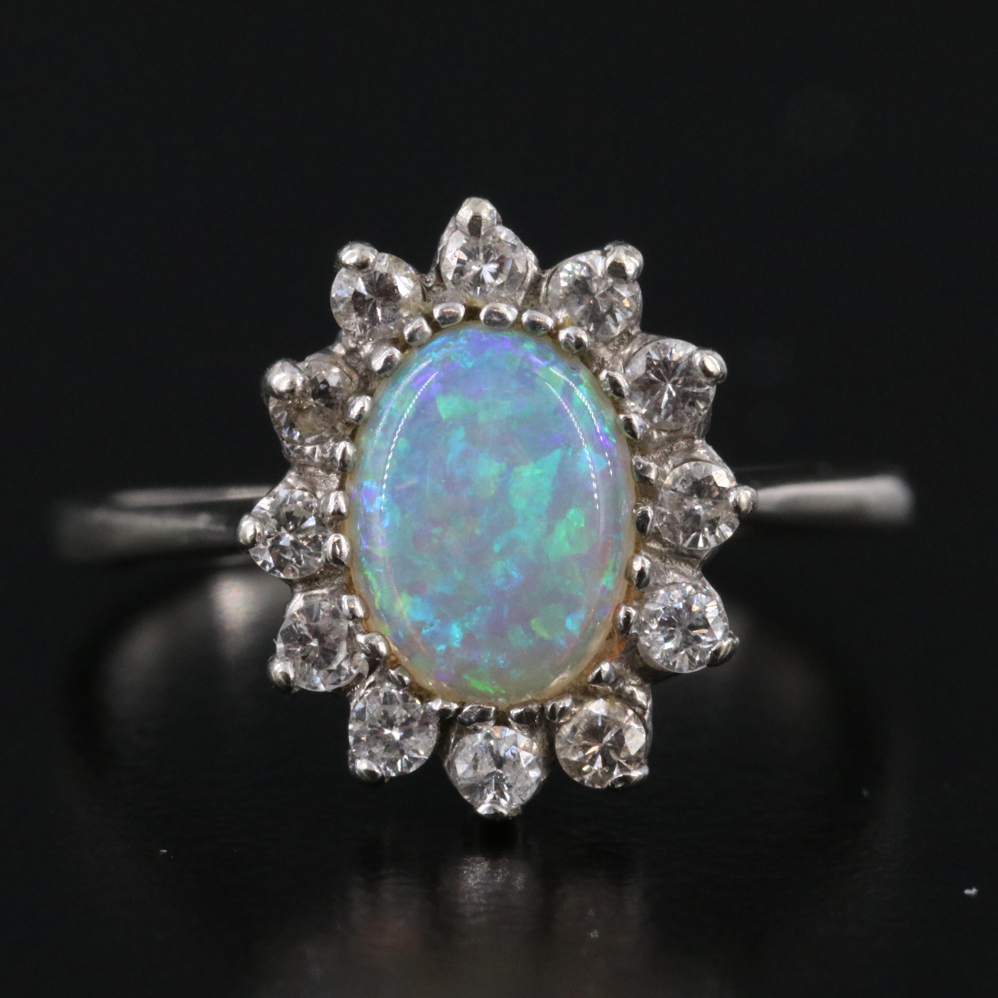 14K Opal and Diamond Halo Ring