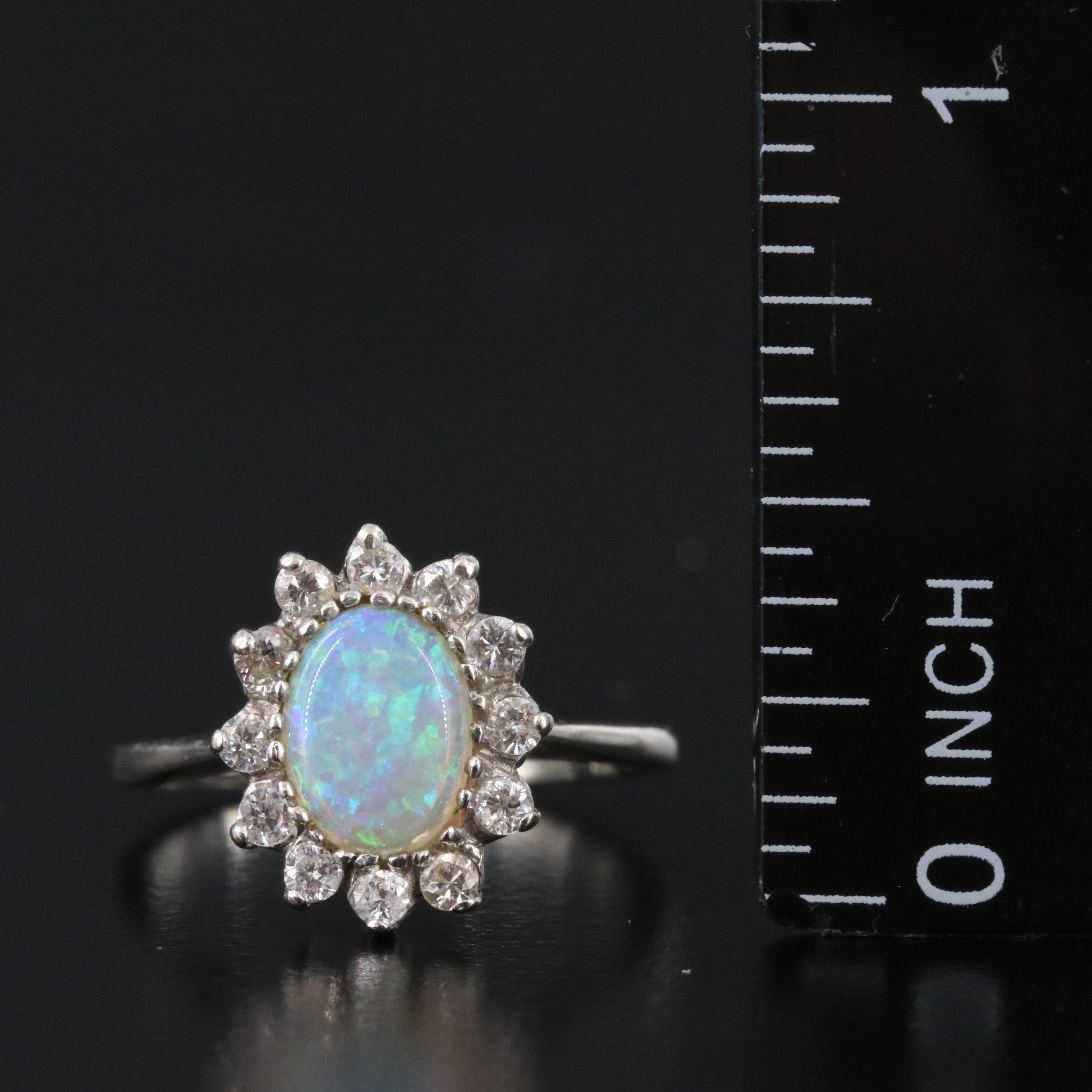 14K Opal and Diamond Halo Ring