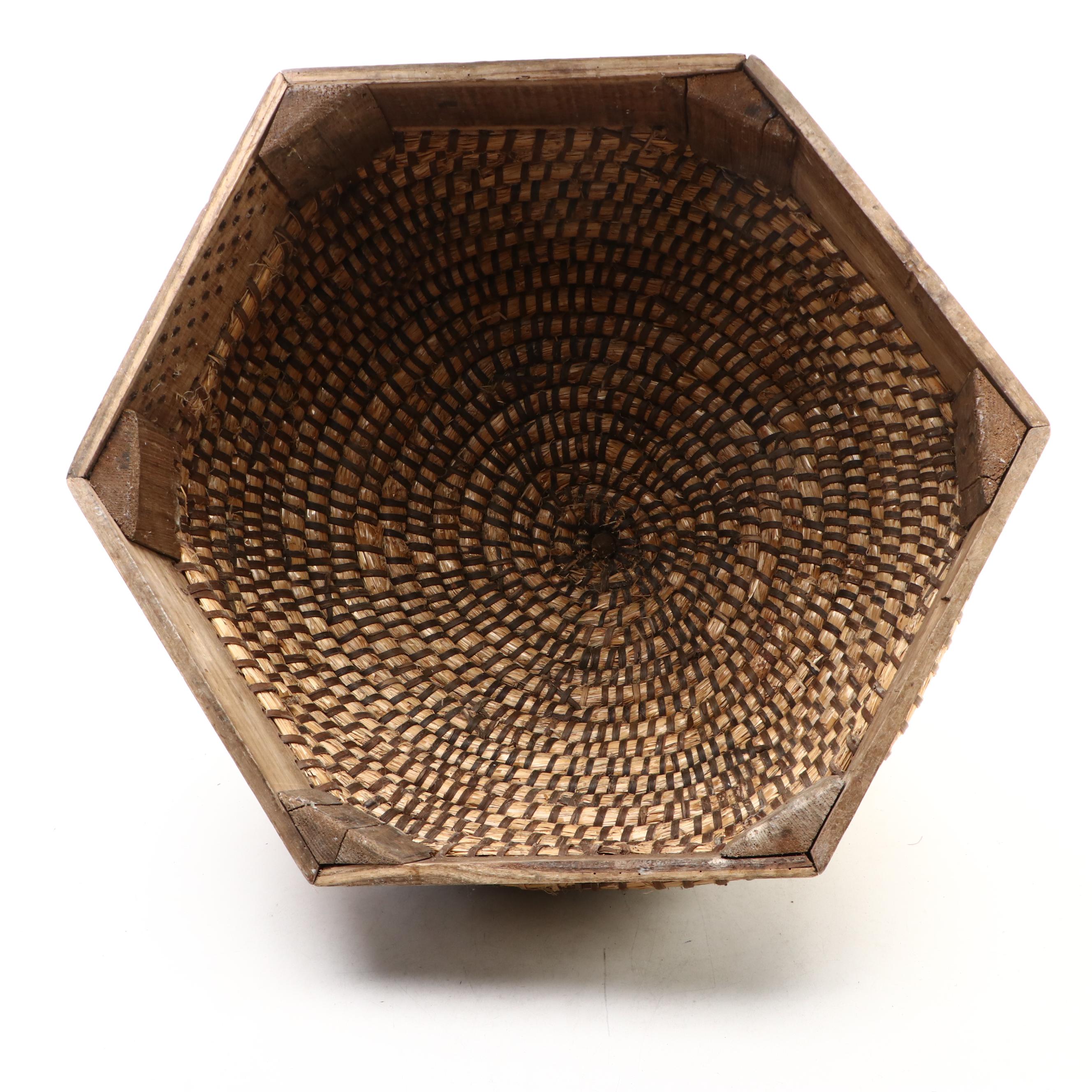 Handwoven Grass and Split Wood Bee Skep, 19th Century