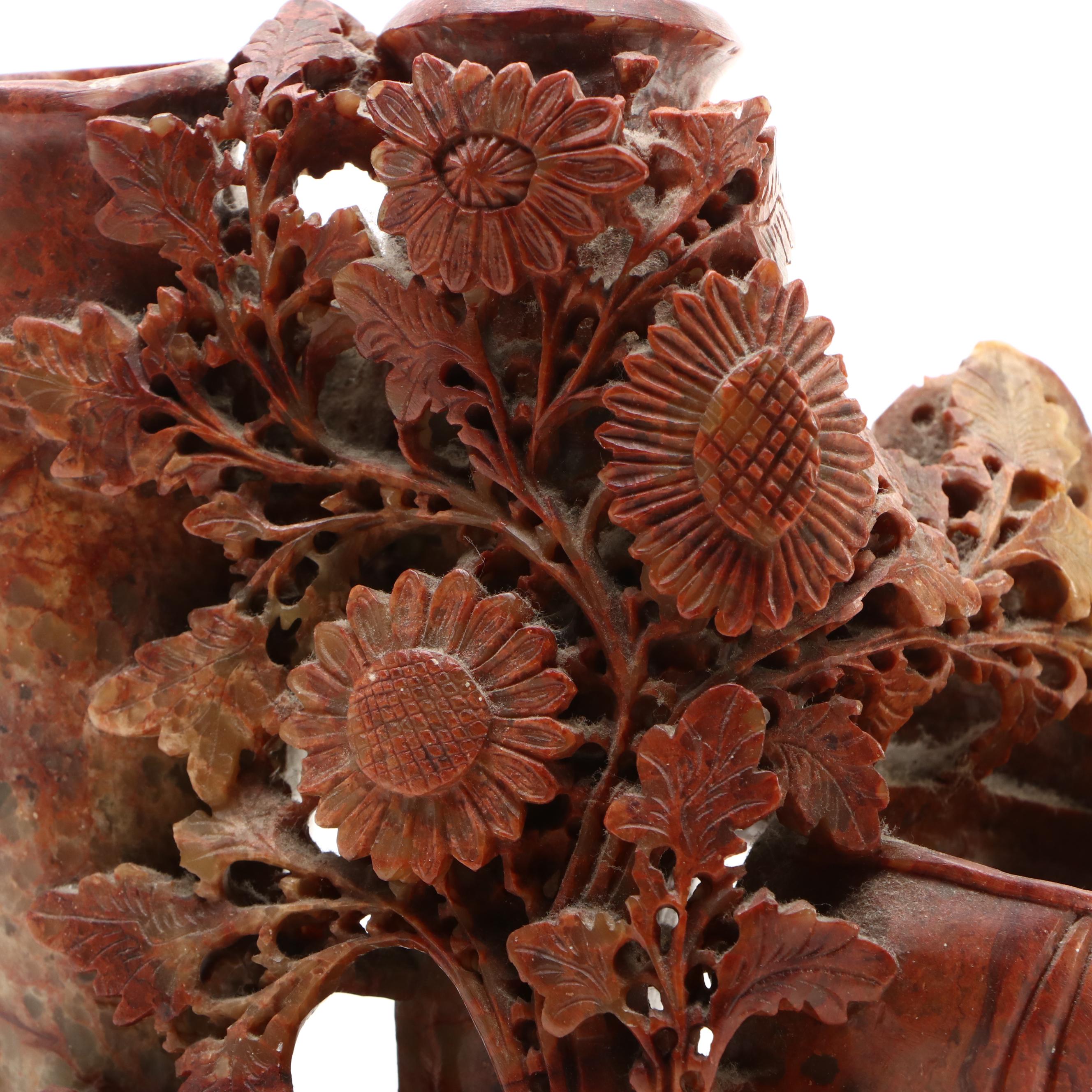 Chinese Carved Soapstone Brush Pot