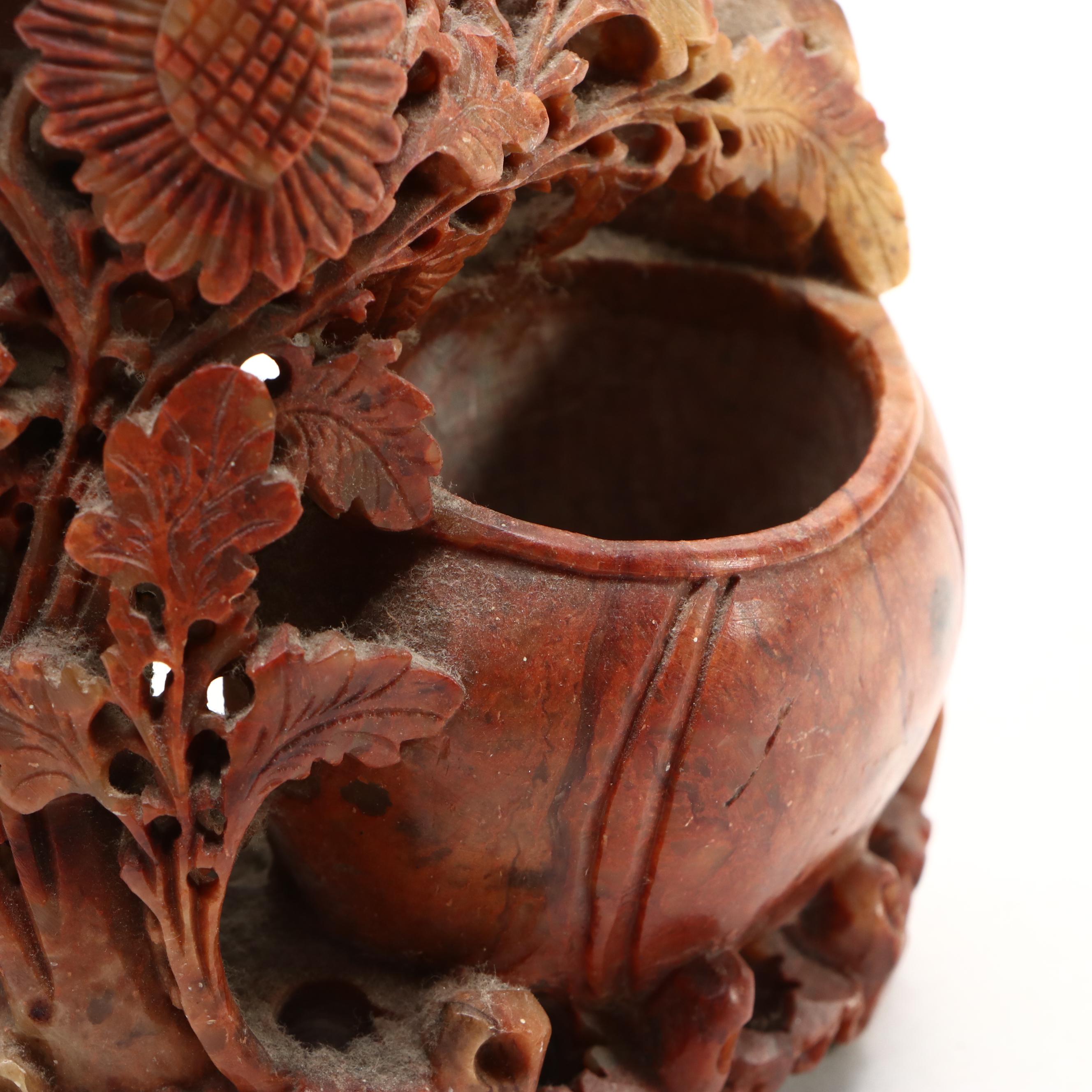 Chinese Carved Soapstone Brush Pot