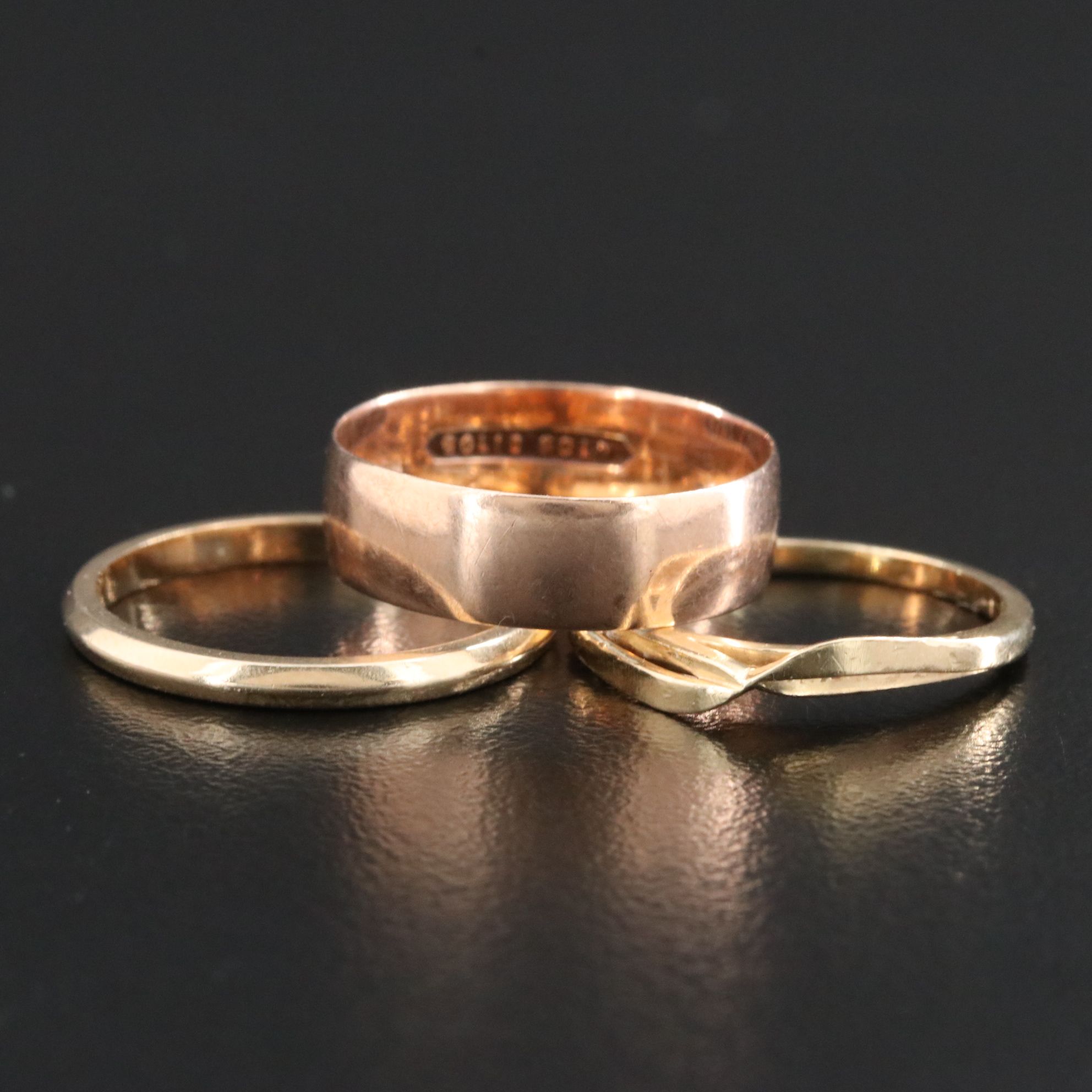 Antique 10K Rose Gold and 14K Knife-Edge and Twist Bands