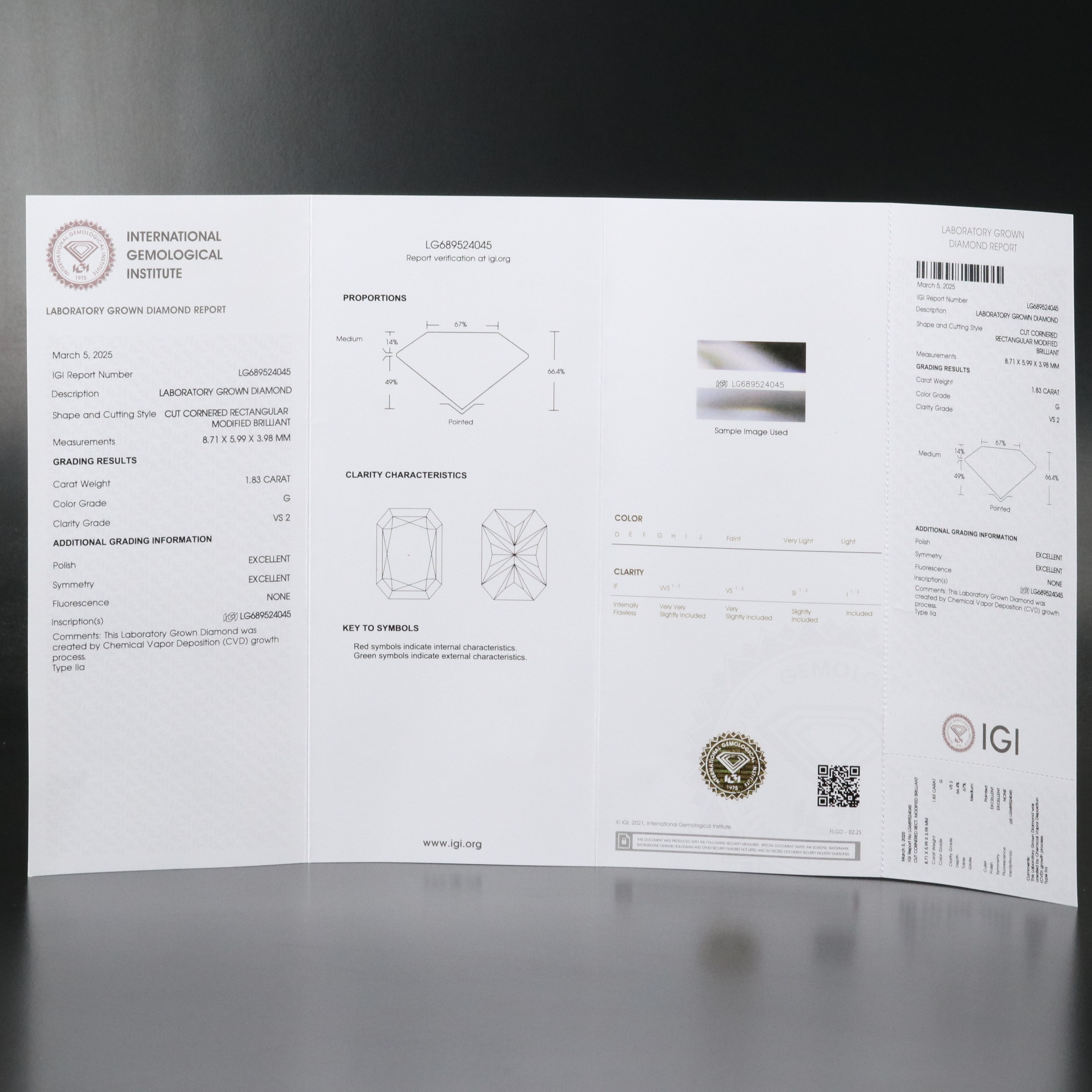 Loose 1.83 CT Lab Grown Diamond with IGI Report