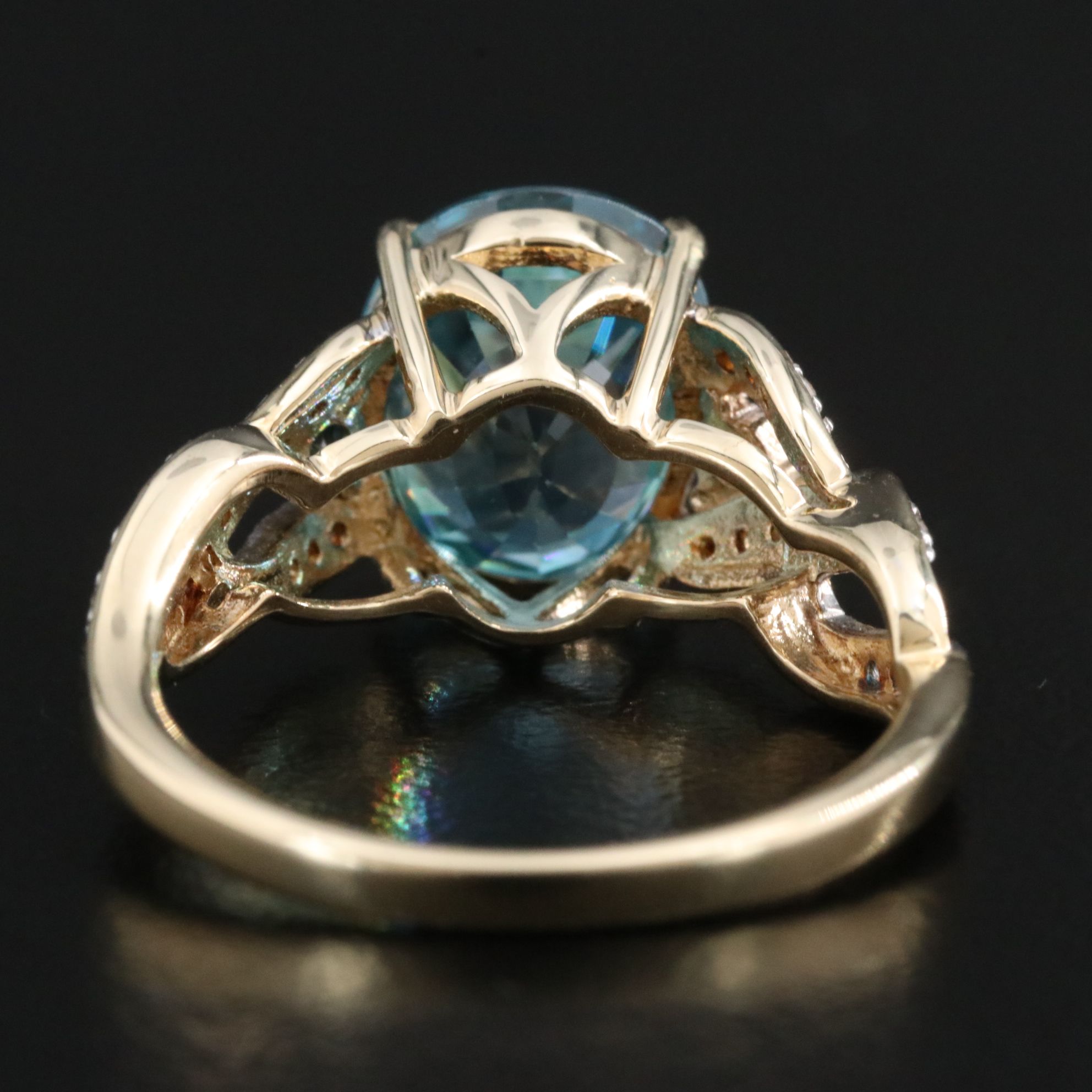 10K 6.15 CT Blue Zircon, Fancy Diamond and White Zircon Ring