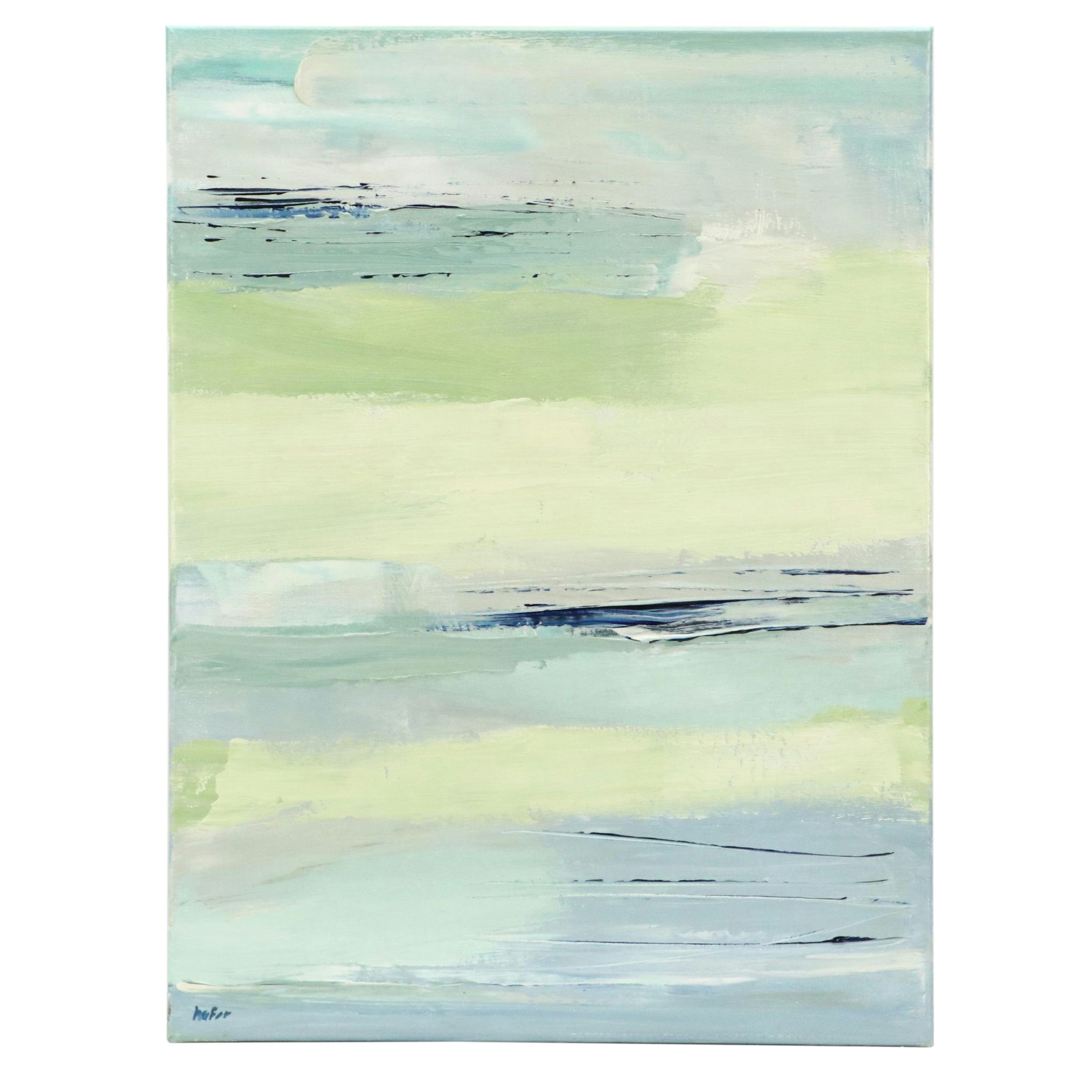 Lee Hafer Acrylic Painting Abstract Aqua Composition, 21st Century