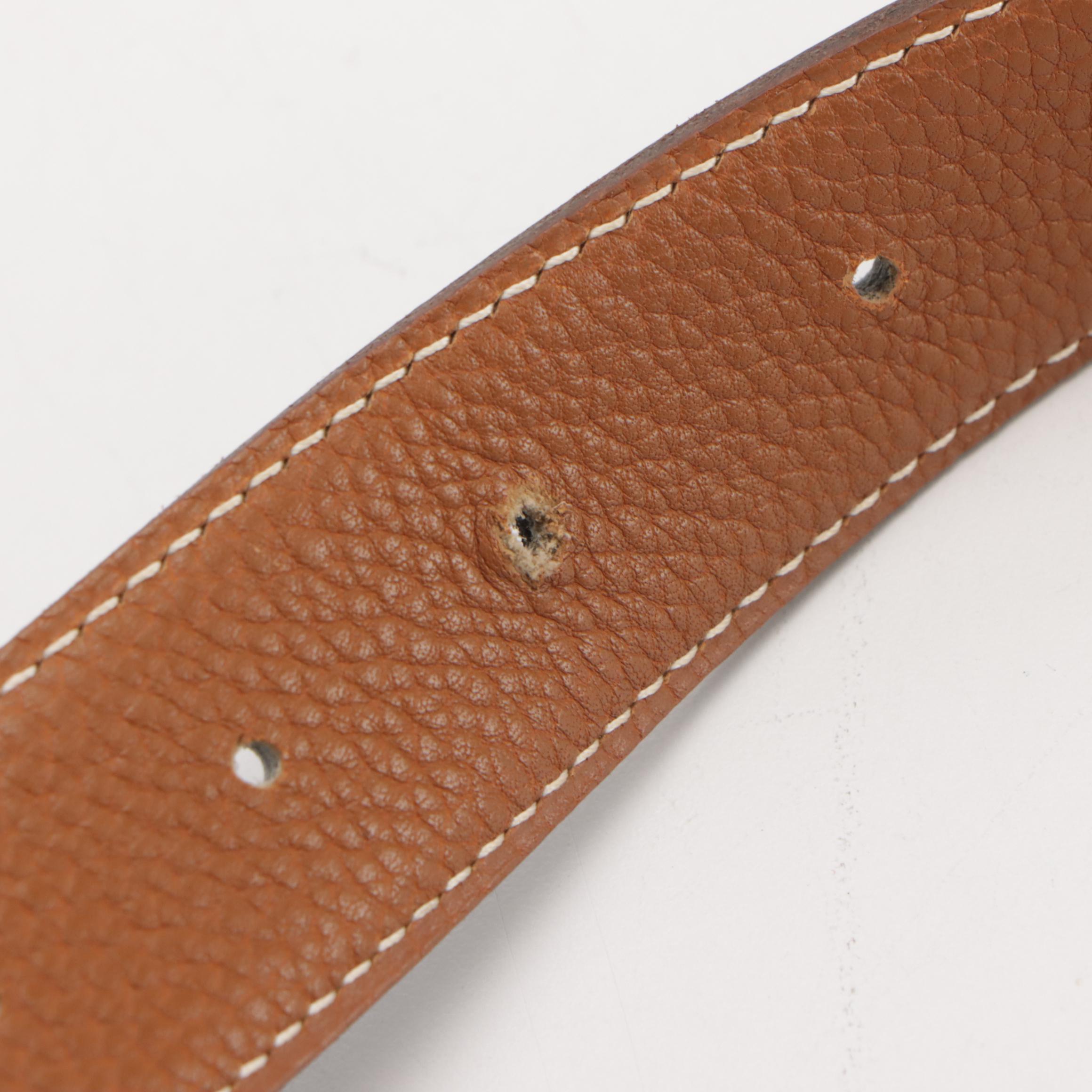 Hermès H Buckle Reversible 32mm Belt in Black Box Calf and Tan Clemence Leather