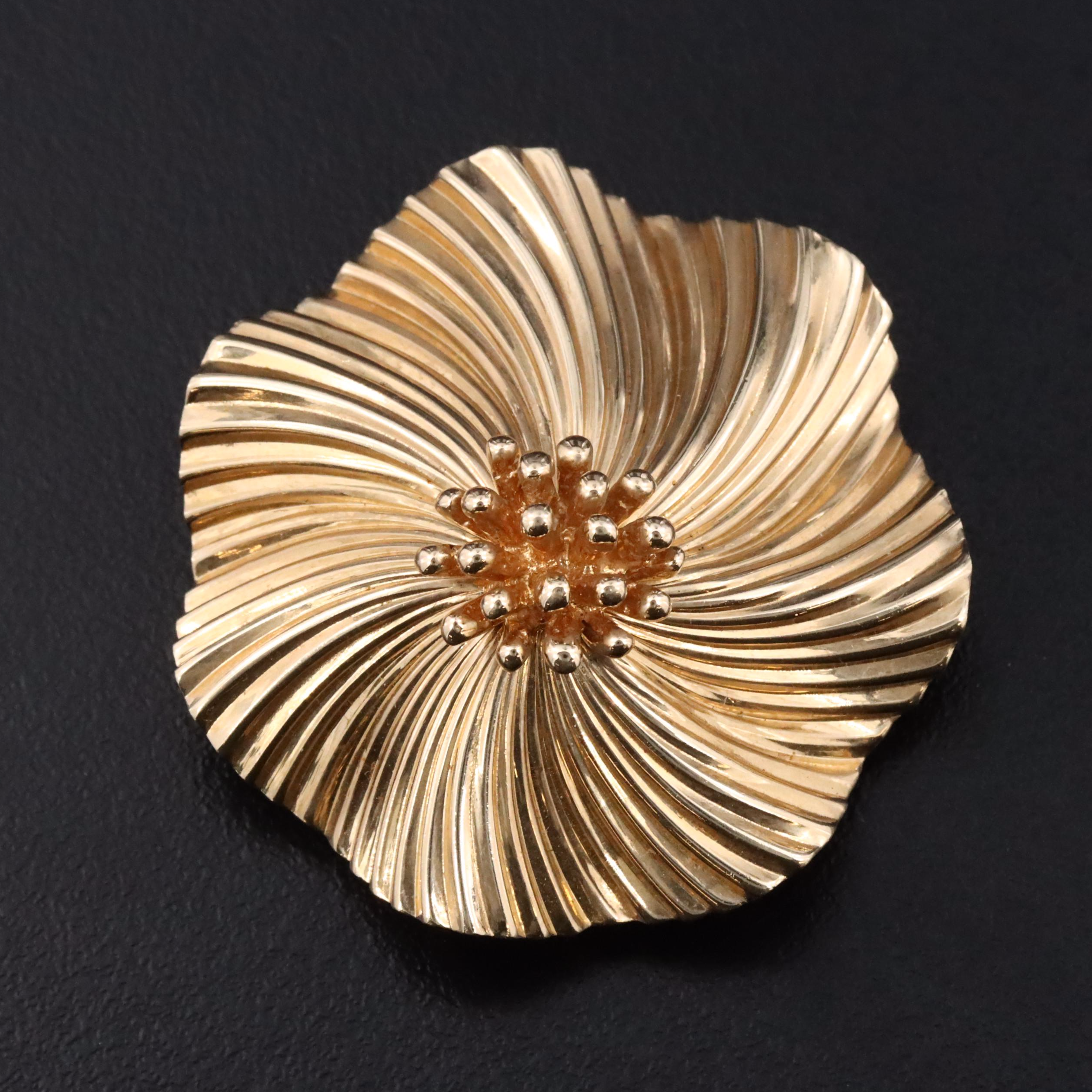 Tiffany & Co. 1960s 14K Fluted Flower Brooch