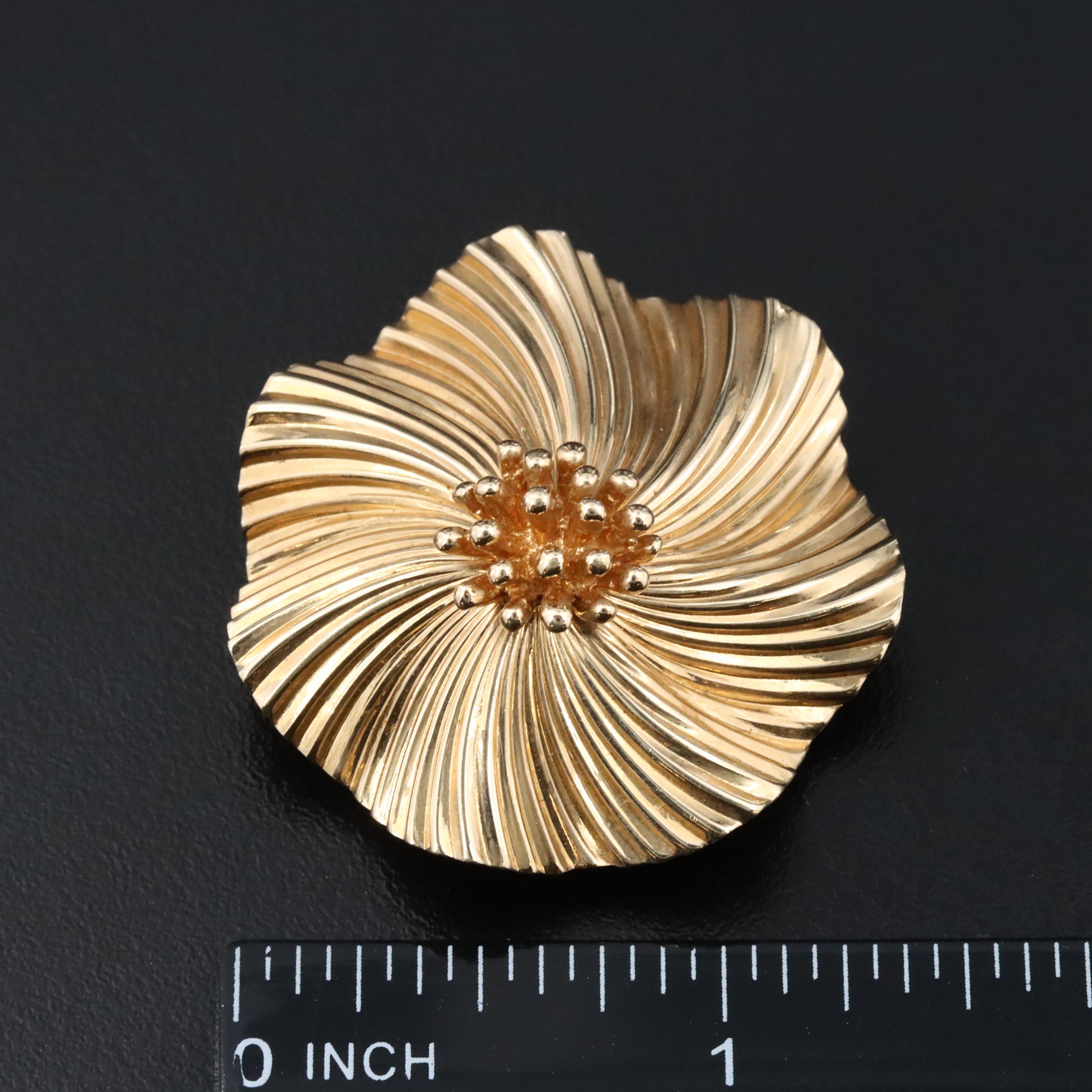Tiffany & Co. 1960s 14K Fluted Flower Brooch