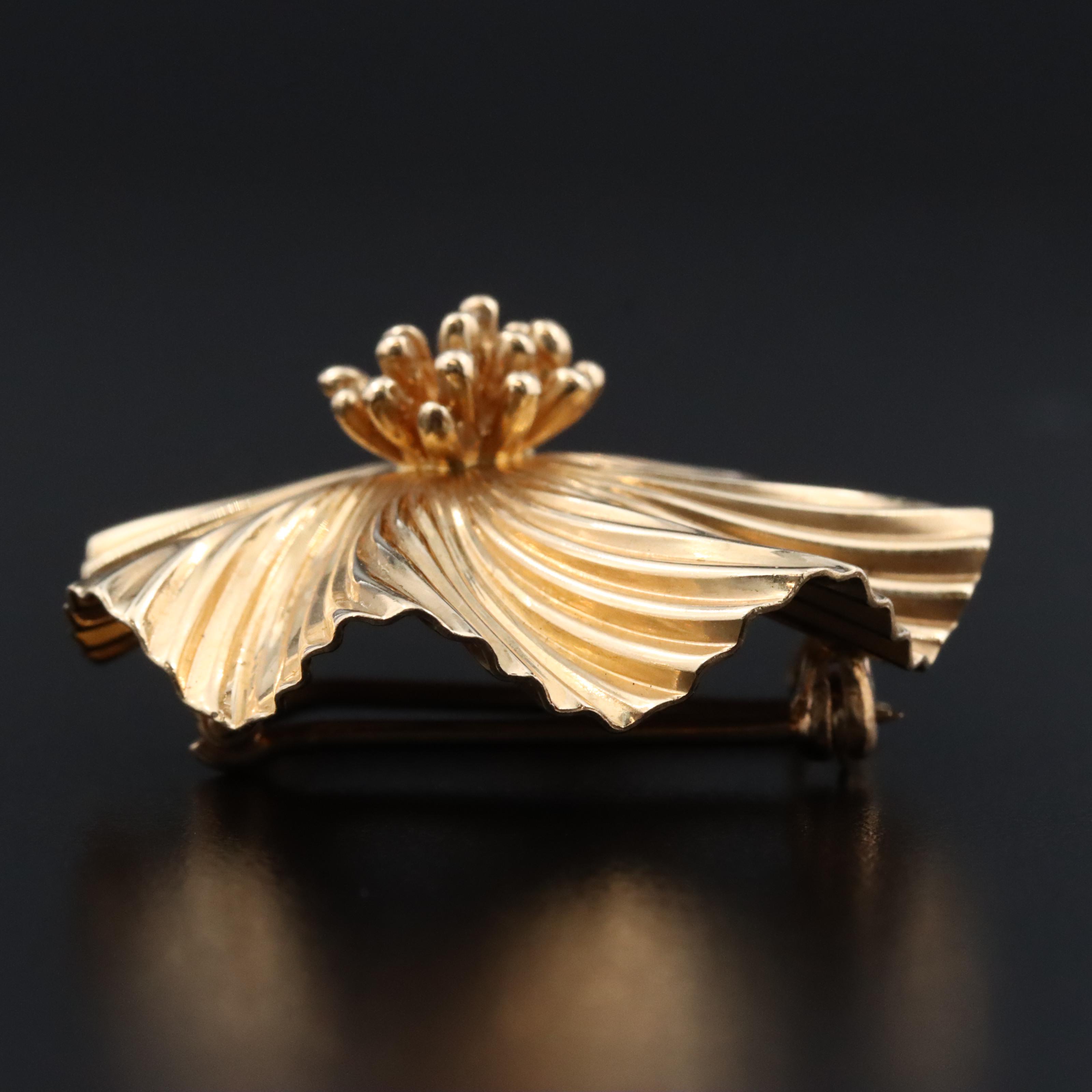 Tiffany & Co. 1960s 14K Fluted Flower Brooch