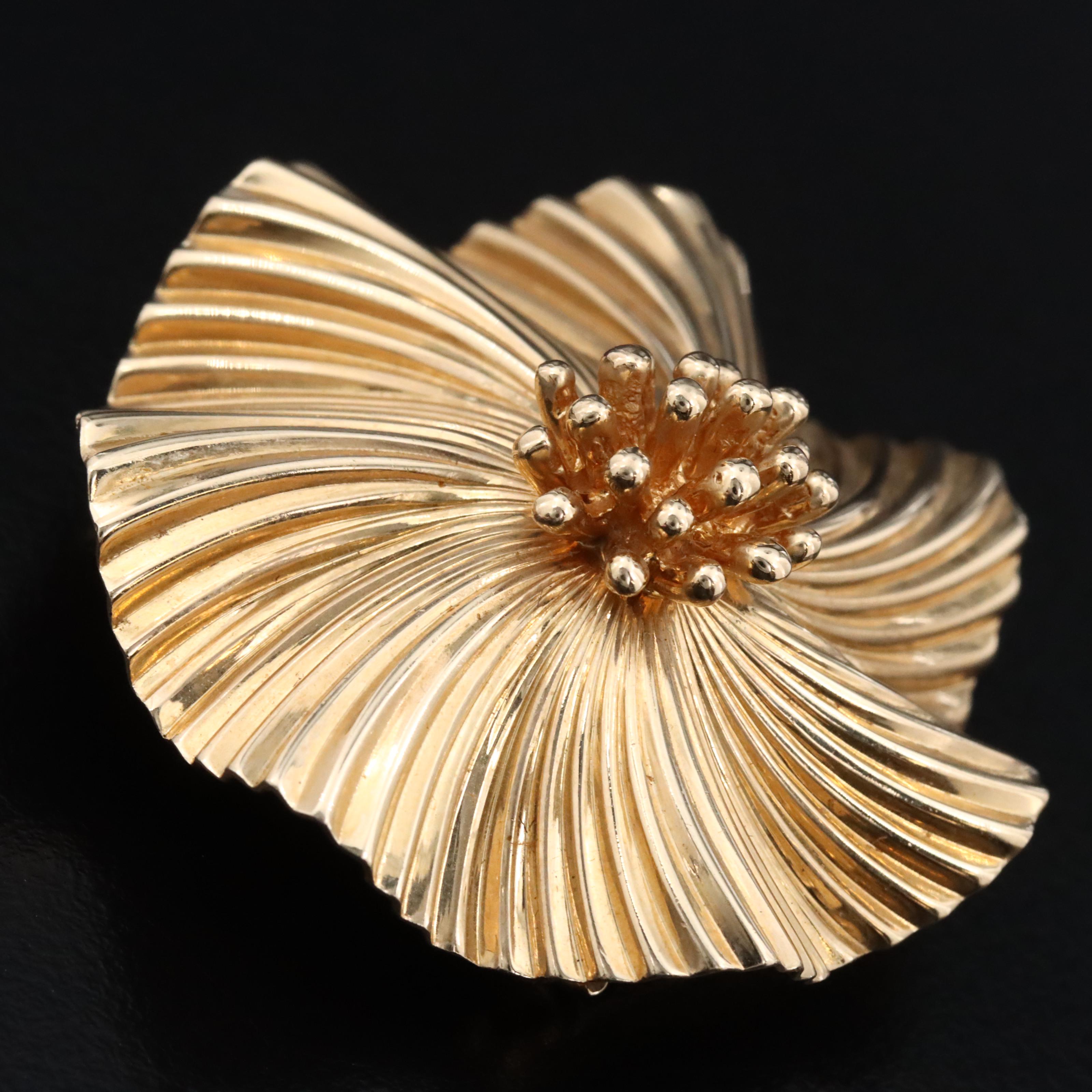 Tiffany & Co. 1960s 14K Fluted Flower Brooch