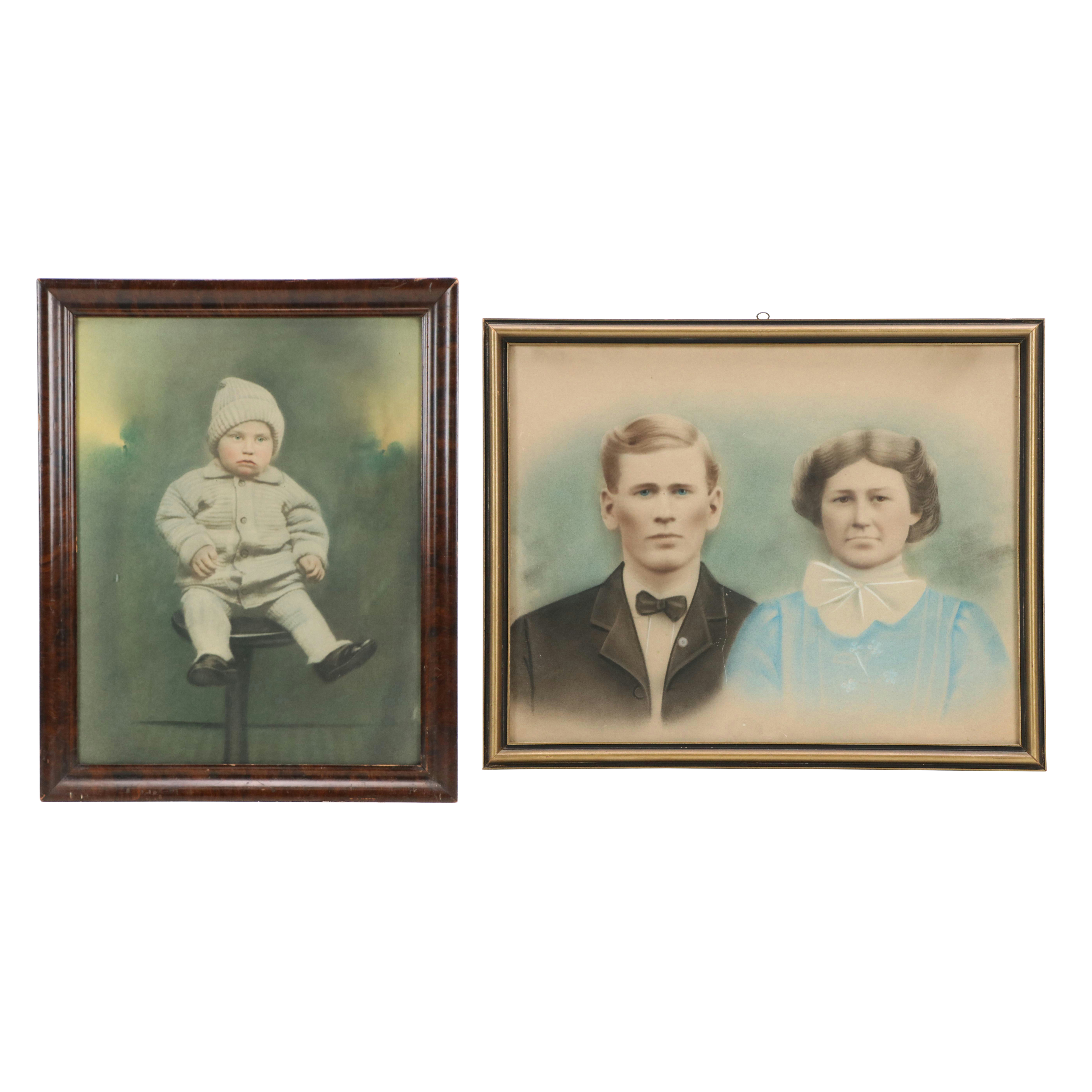 Hand-Colored Portrait Photographs of Couple and Child, 19th Century