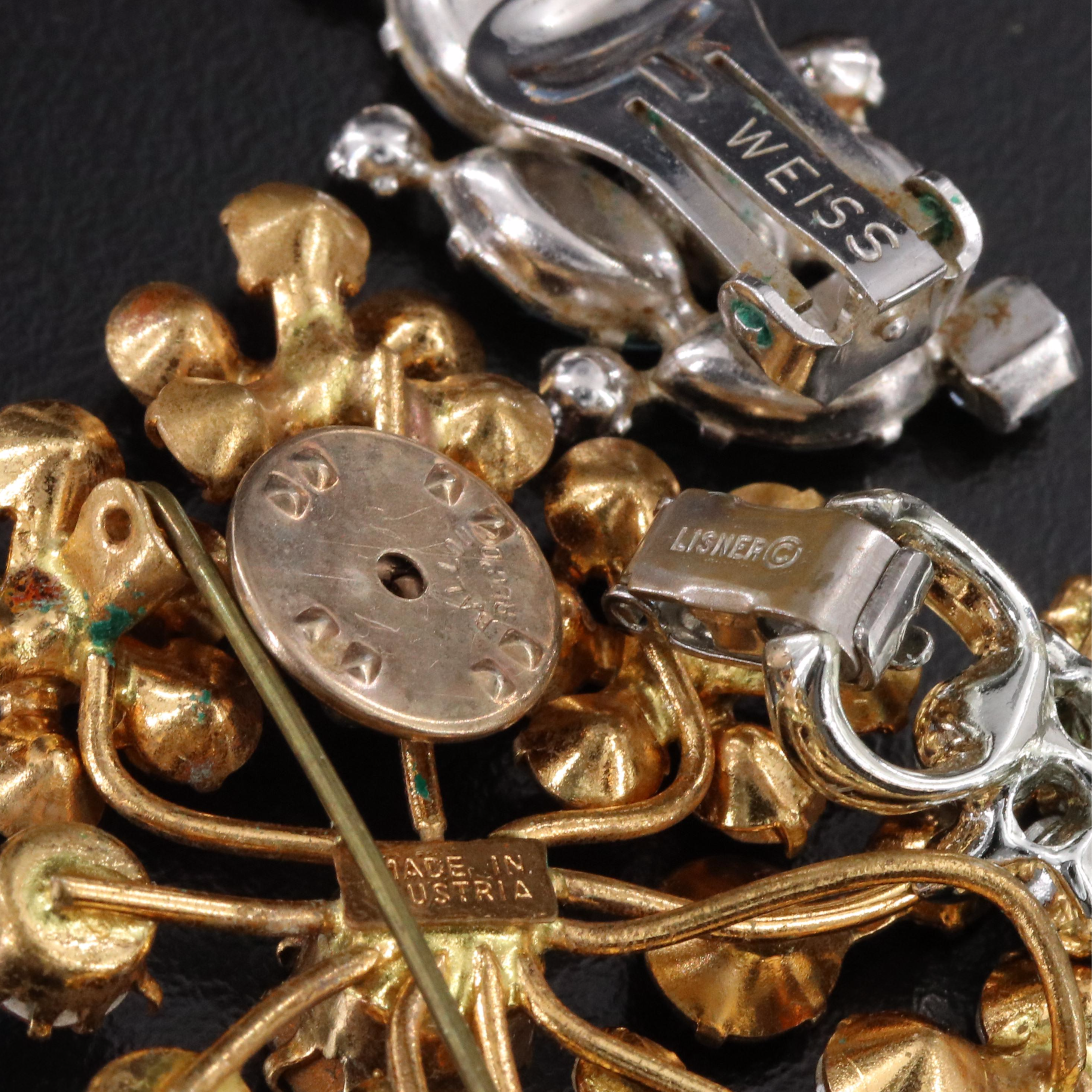 Jewelry Collection Featuring Weiss Earrings and Coro Trembler Camellia Brooch