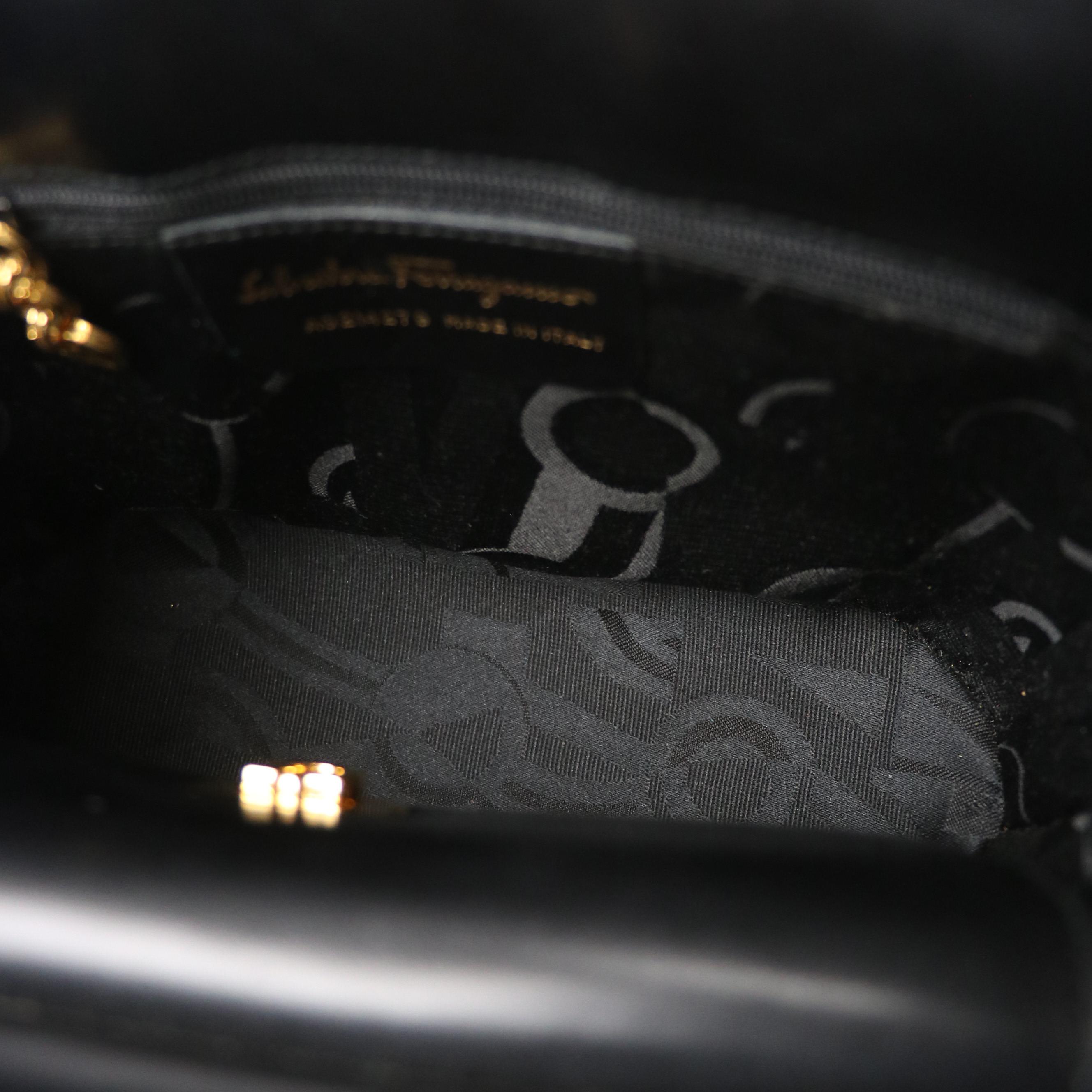 Salvatore Ferragamo Black Leather Two-Way Handbag with Gancini Hardware