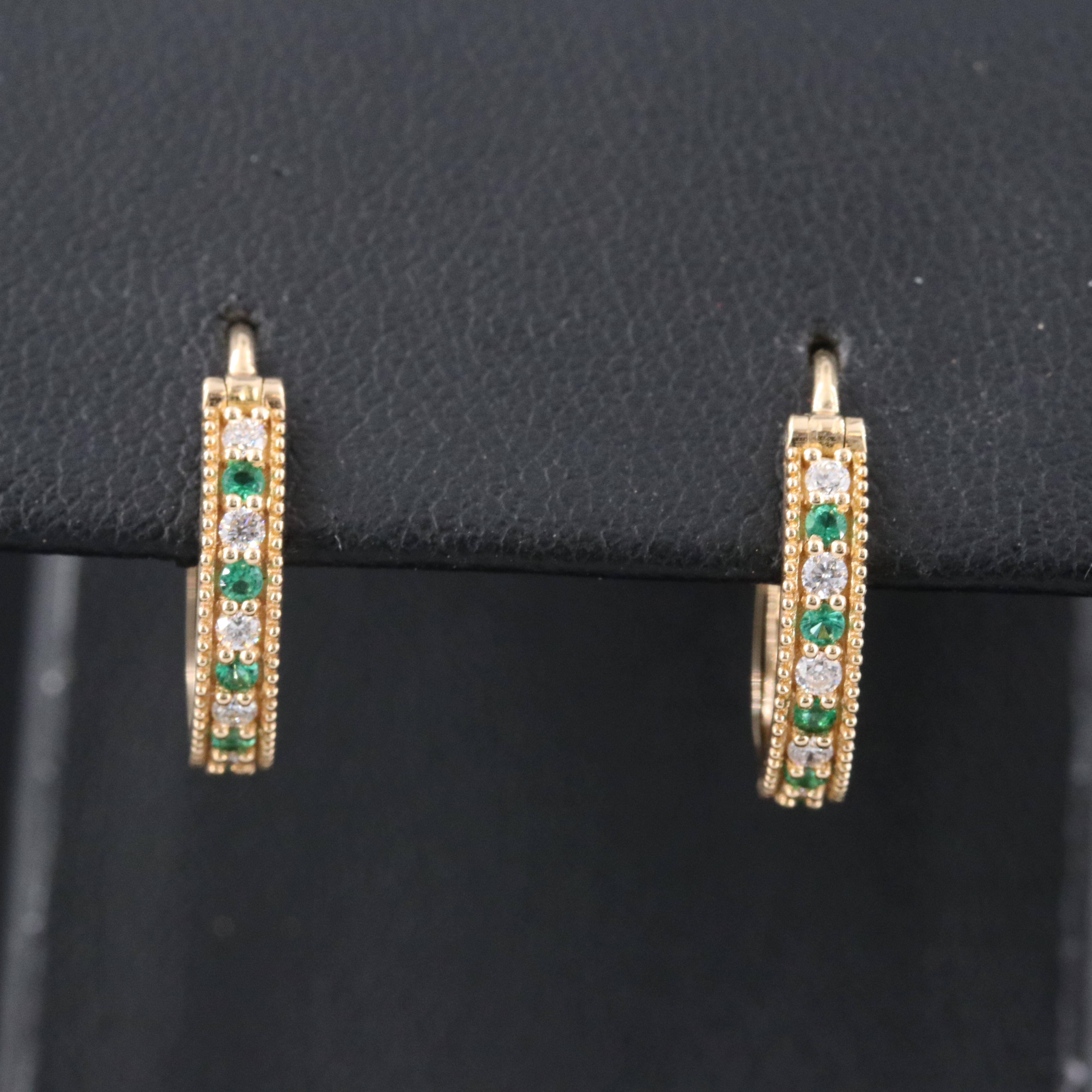 Chromia 18K Diamond and Emerald Hoop Earrings