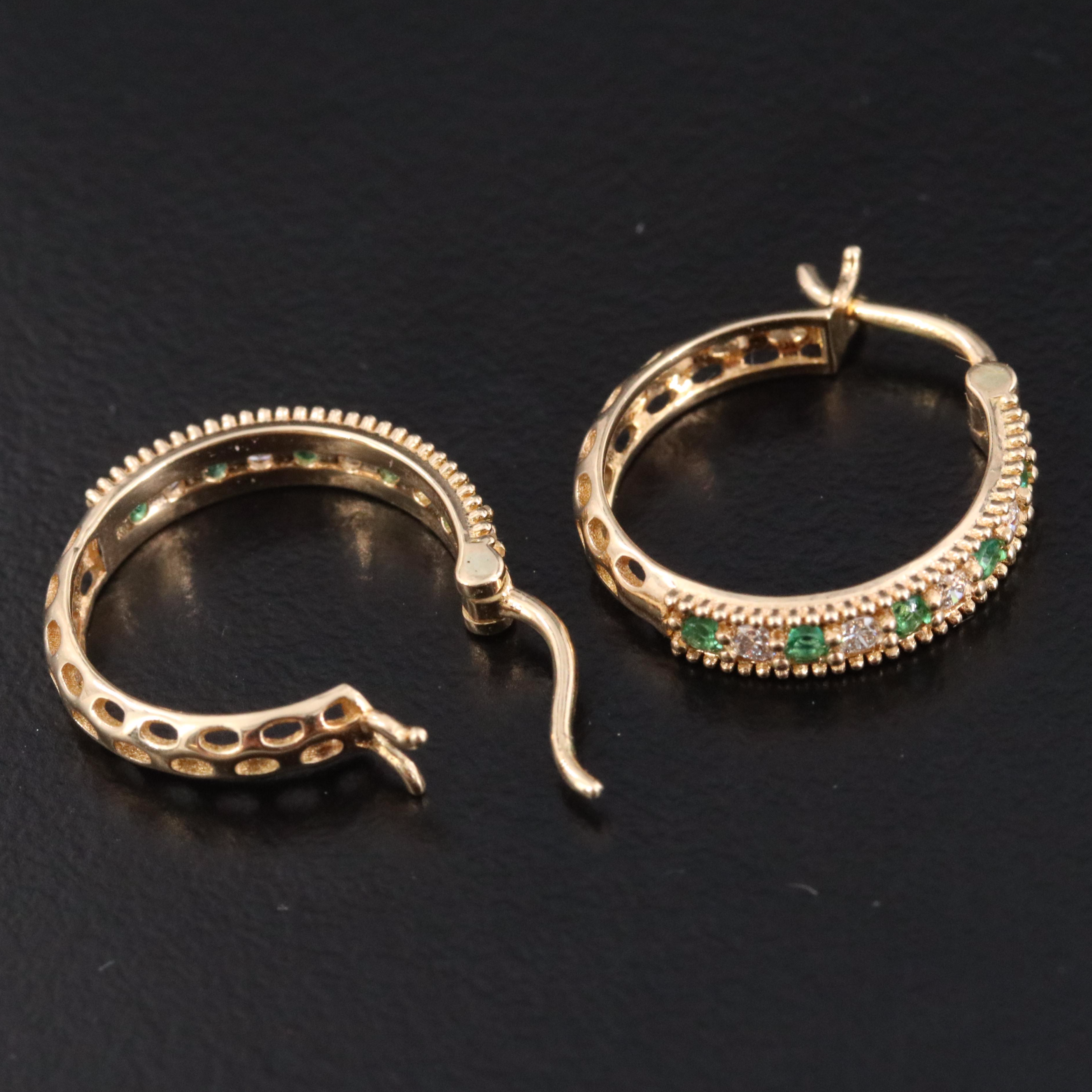 Chromia 18K Diamond and Emerald Hoop Earrings