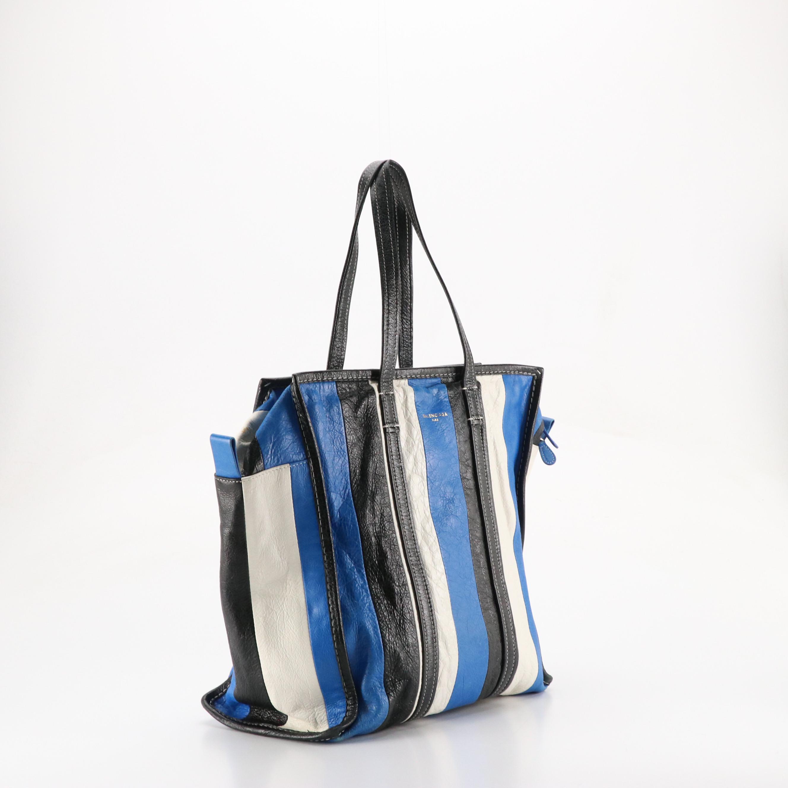 Balenciaga Bazar Shopper Tote in Tricolor Striped Distressed Goatskin Leather