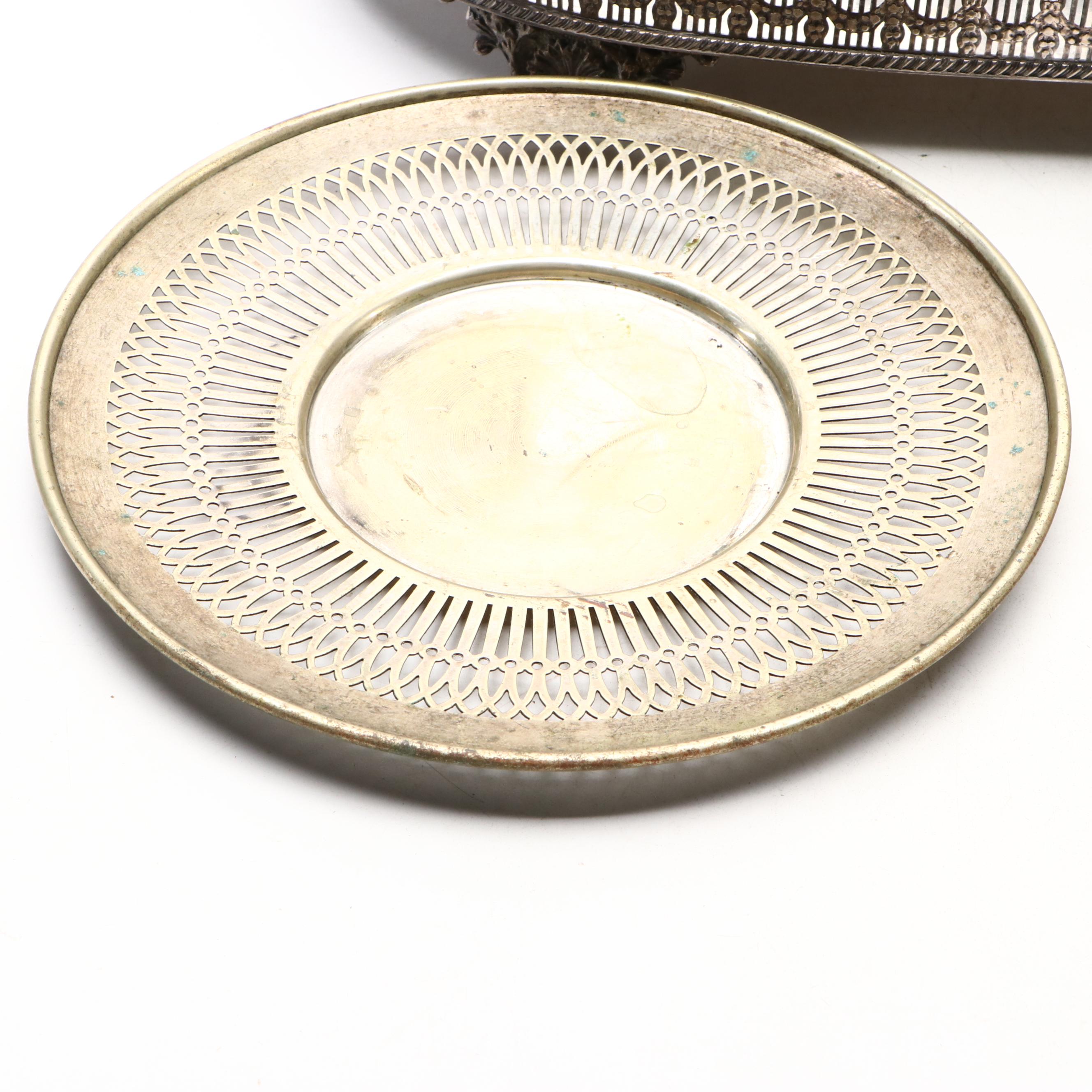 Victorian Style Repousse Genre Scene Tea Set and Other Silver Plate Trays