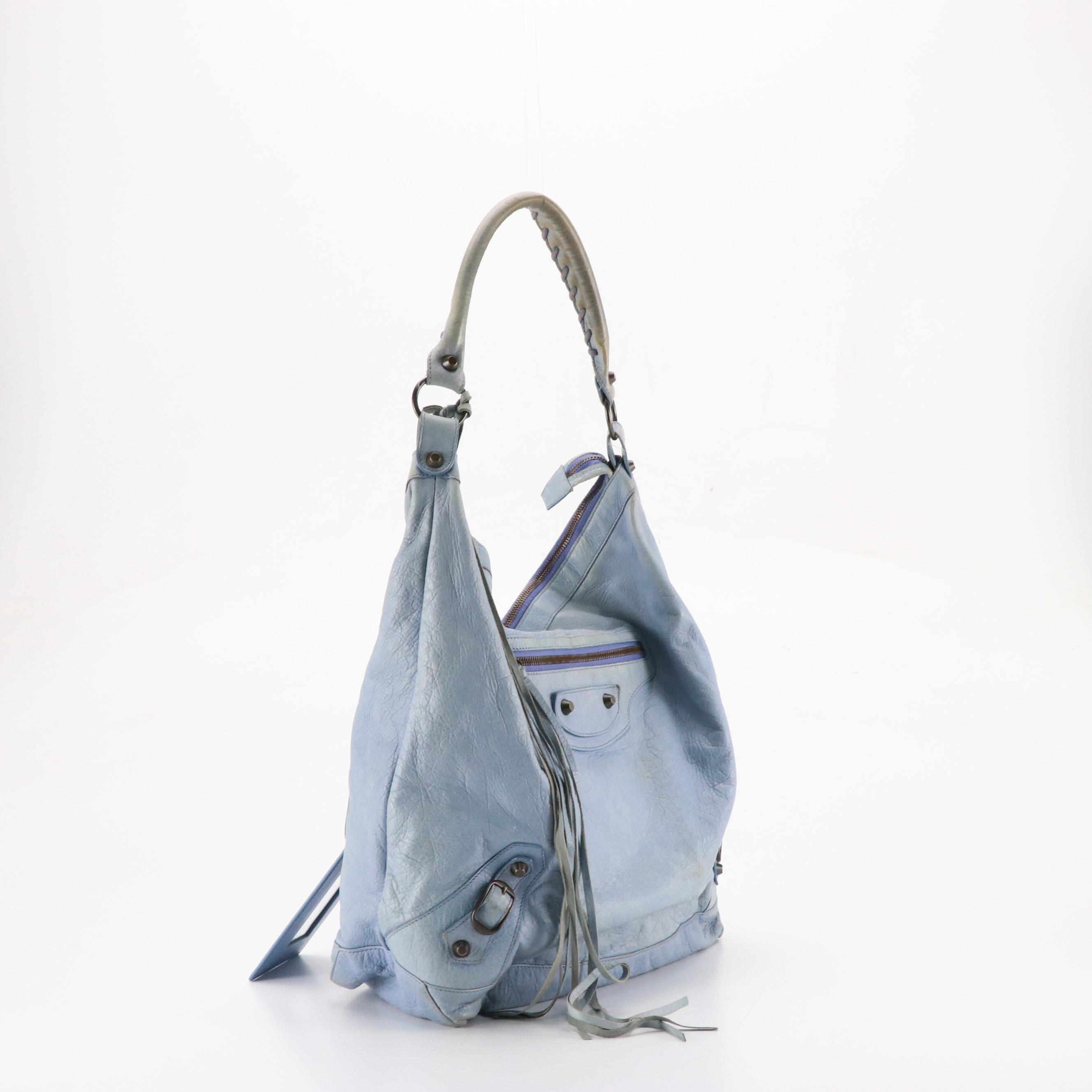 Balenciaga Agneau Classic Bleu Glacier Leather Hobo Shoulder Bag
