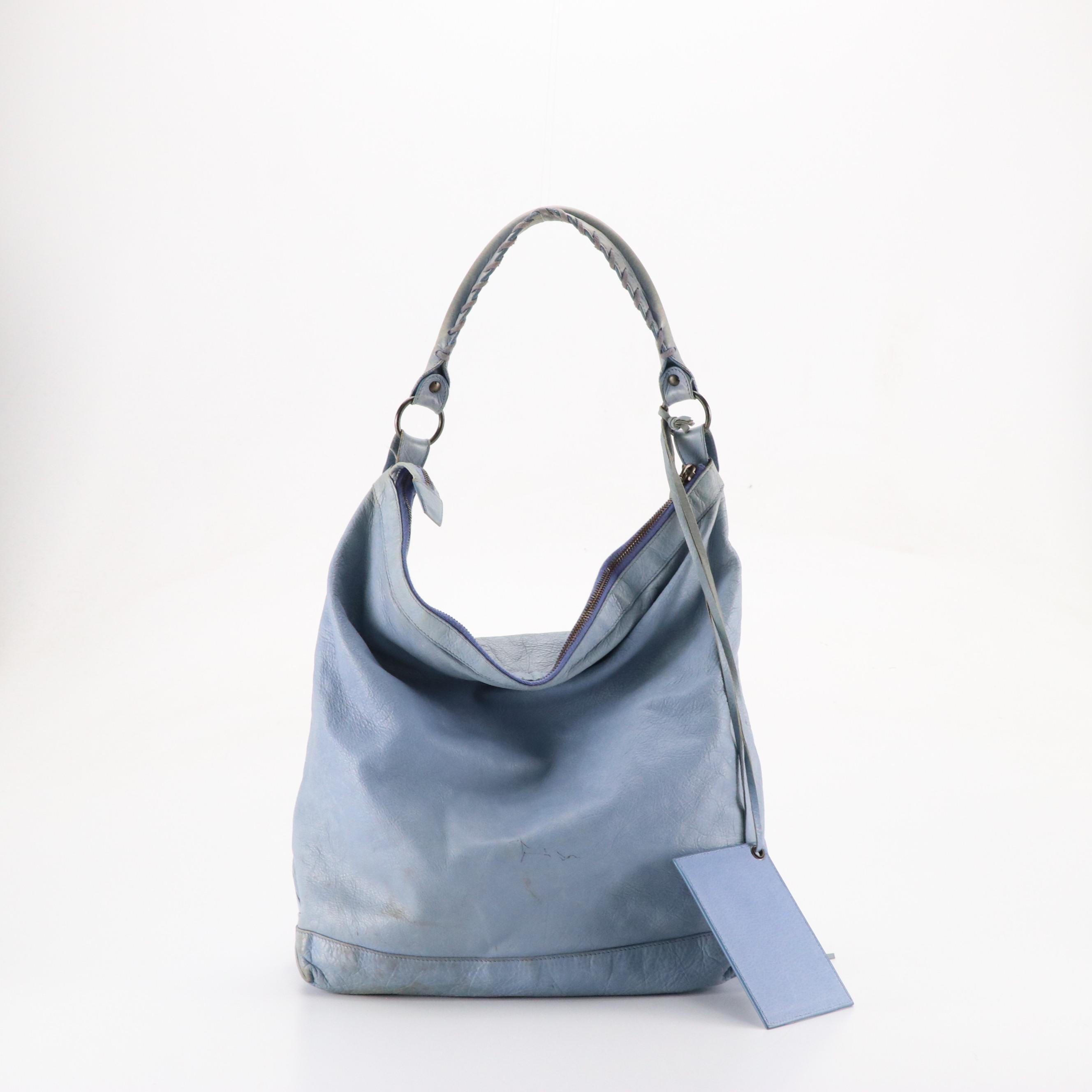 Balenciaga Agneau Classic Bleu Glacier Leather Hobo Shoulder Bag