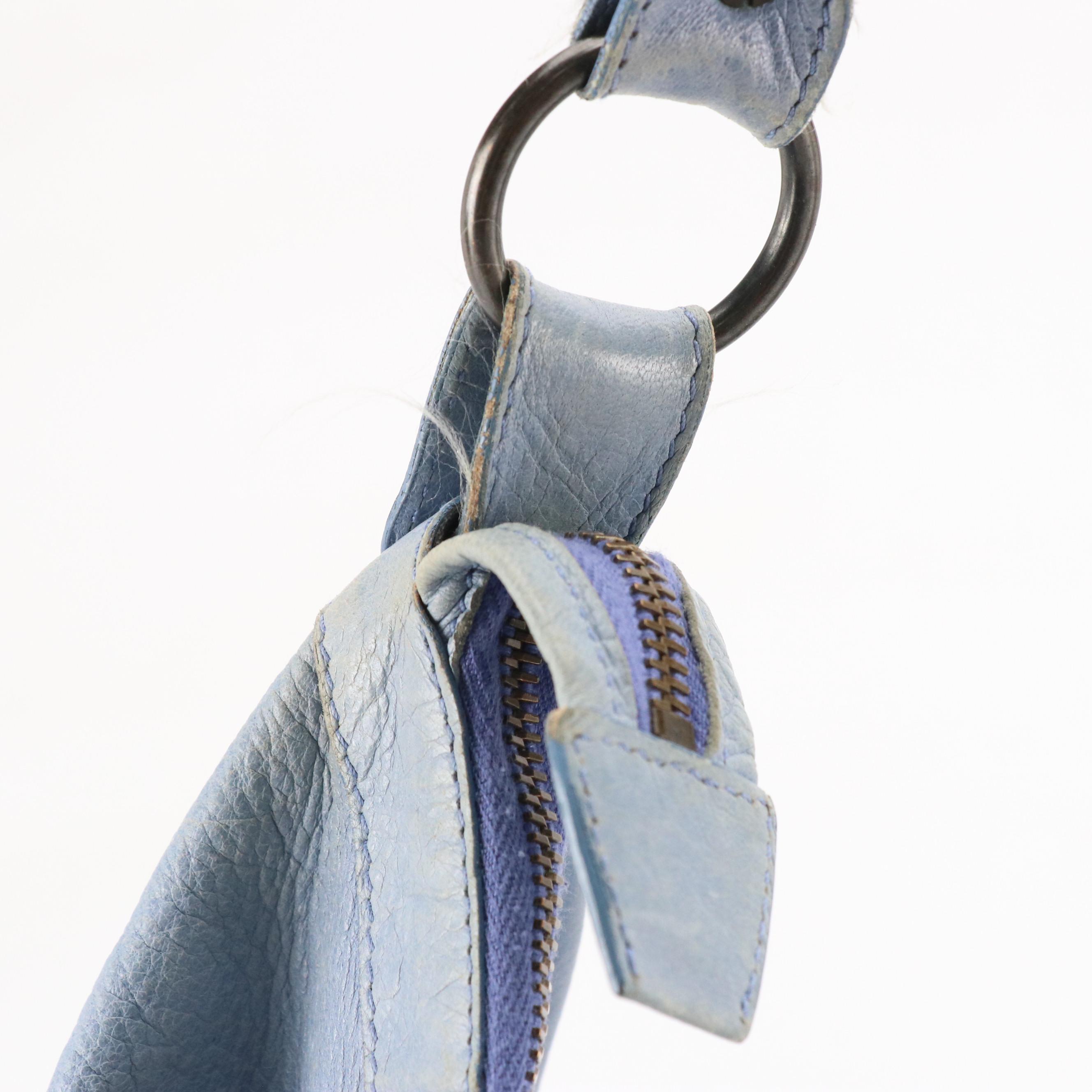 Balenciaga Agneau Classic Bleu Glacier Leather Hobo Shoulder Bag