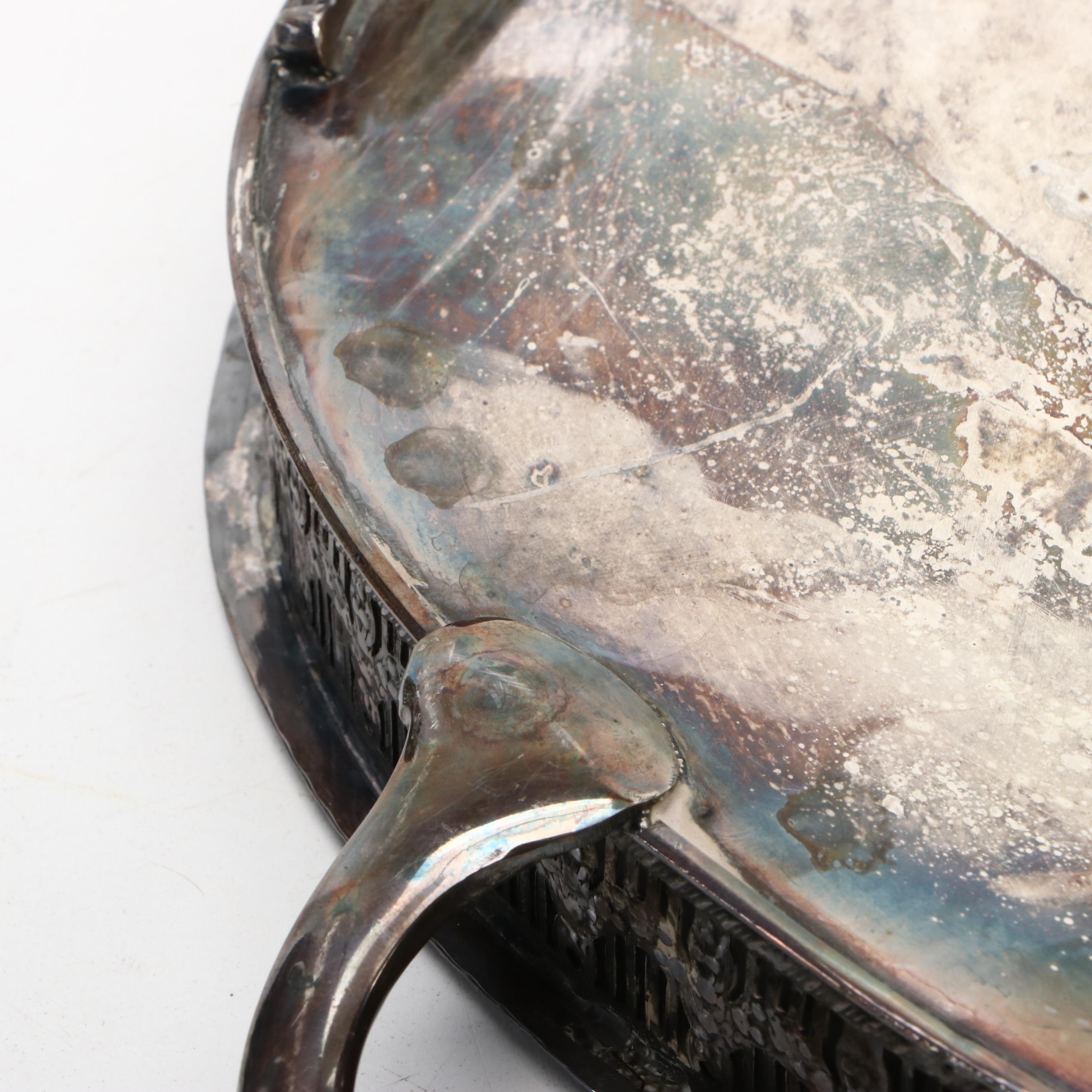 Victorian Style Repousse Genre Scene Tea Set and Other Silver Plate Trays