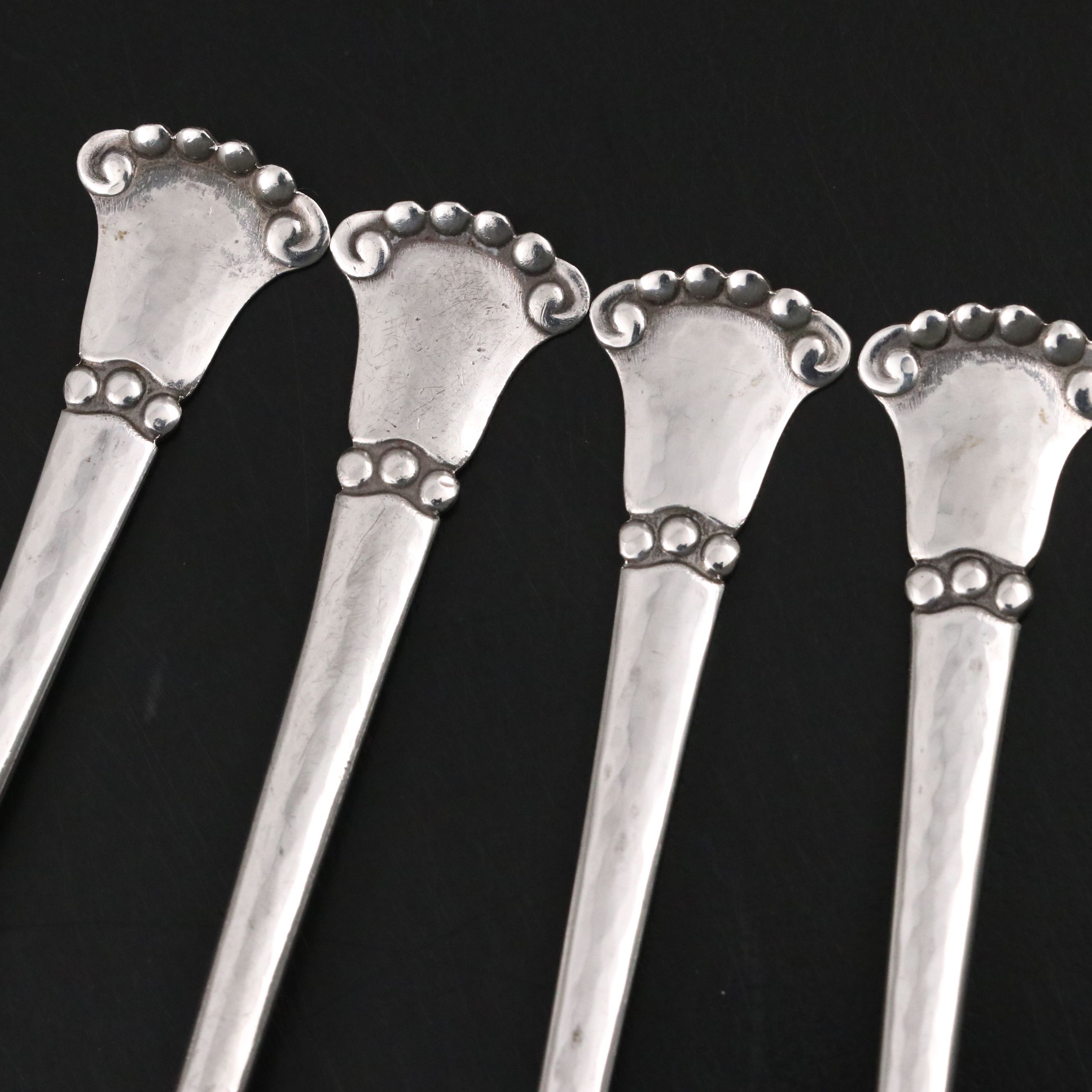 Antique Danish Modern Hammered 833 Silver Teaspoons, 1922