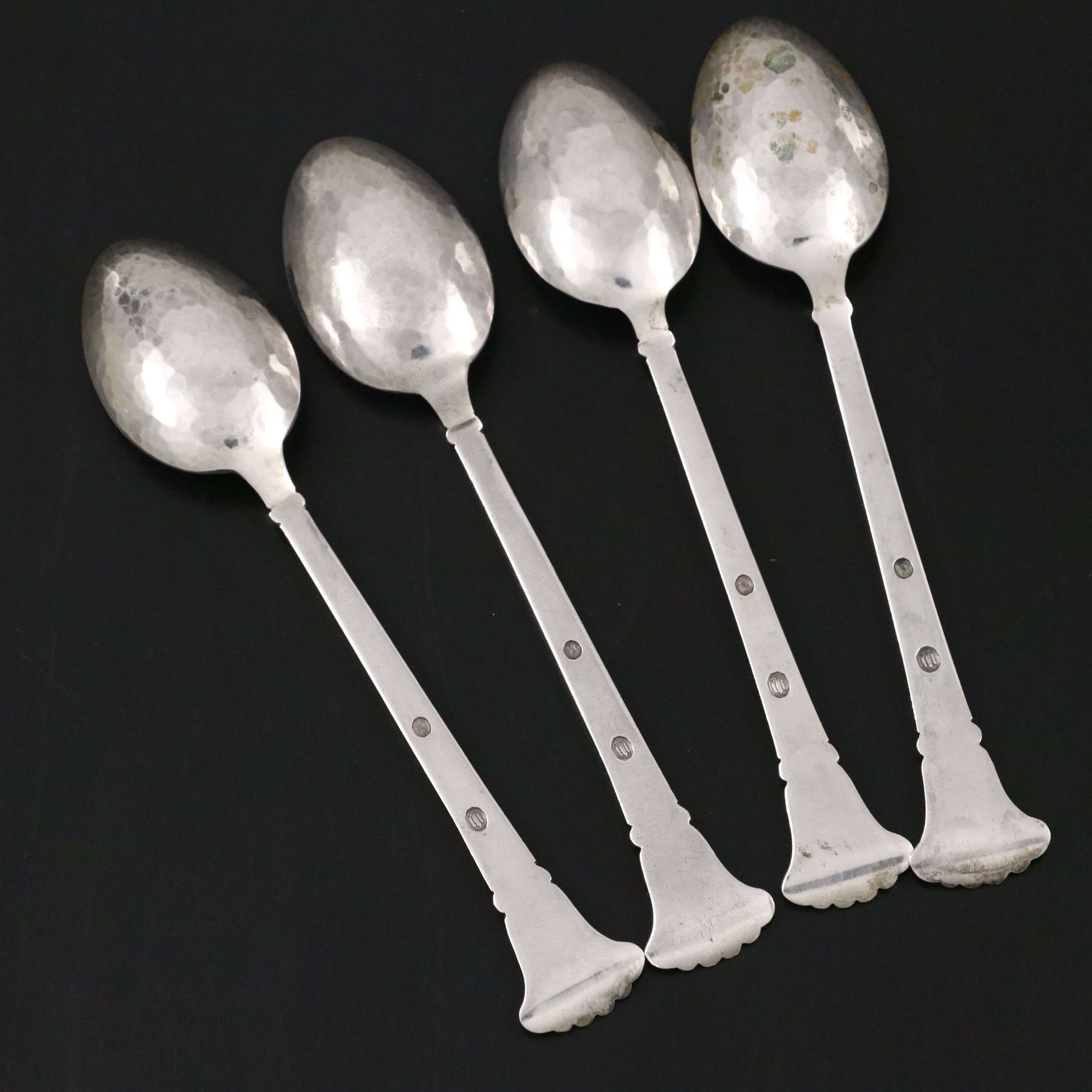 Antique Danish Modern Hammered 833 Silver Teaspoons, 1922