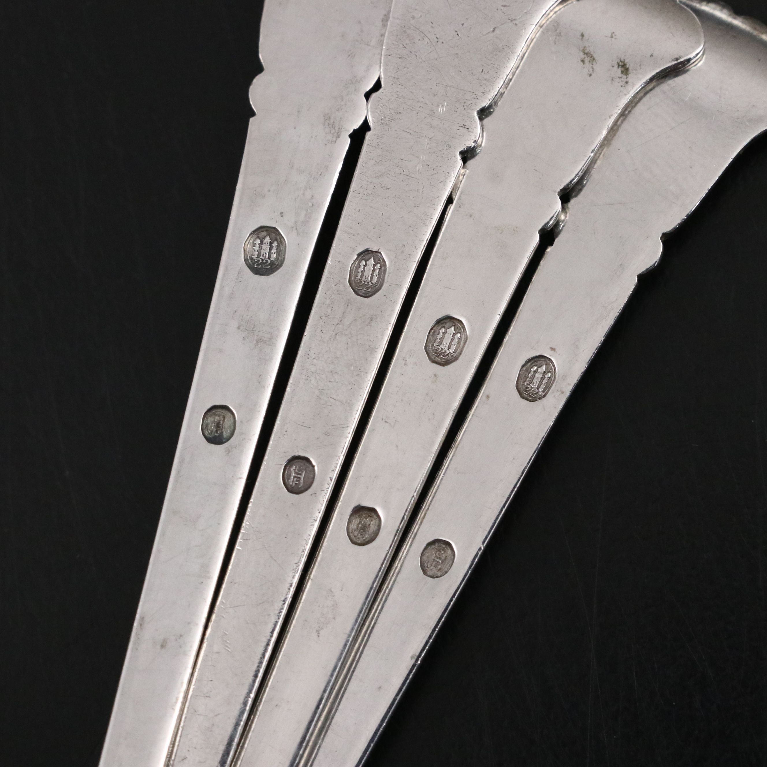 Antique Danish Modern Hammered 833 Silver Teaspoons, 1922