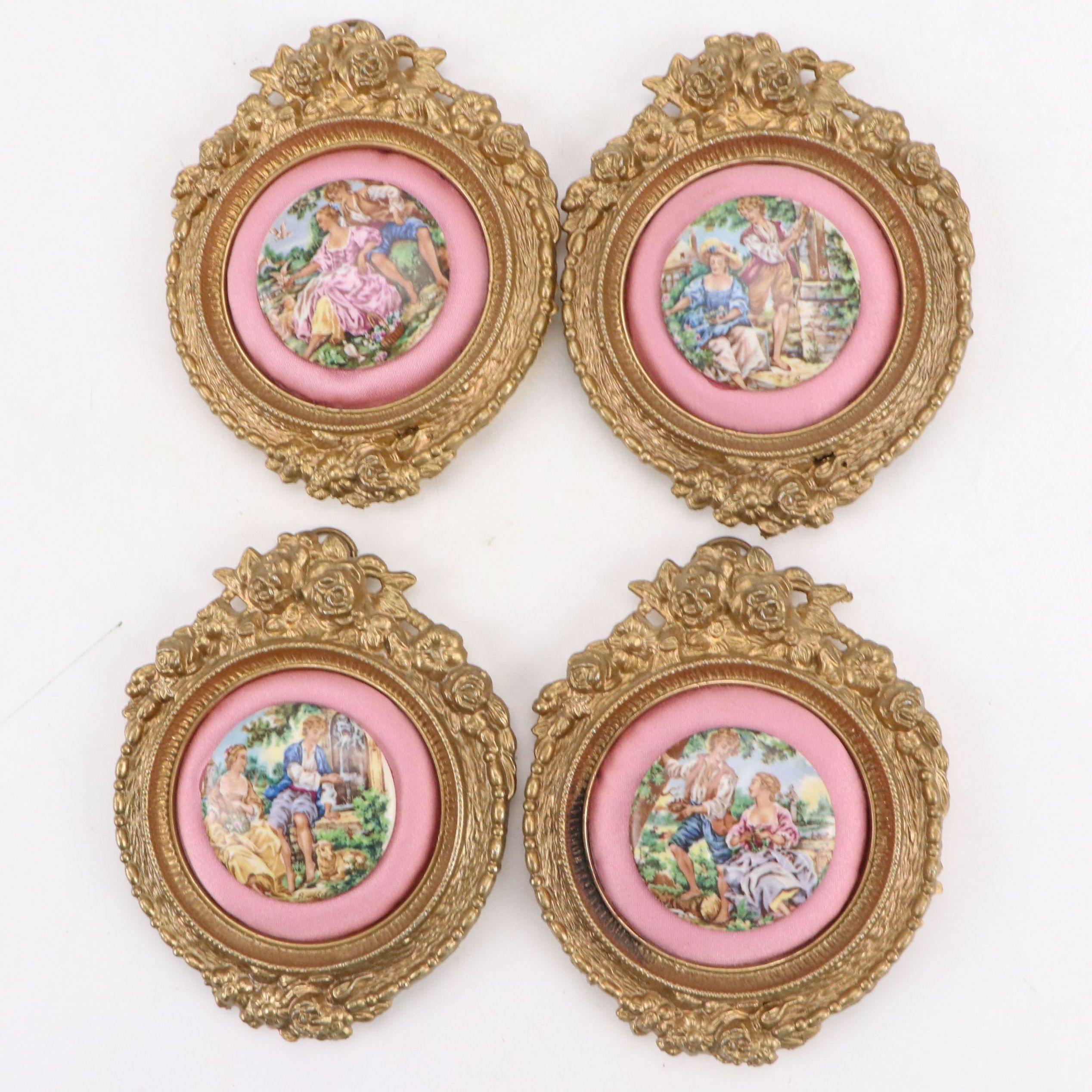 Rococo Style Framed Courting Couples Porcelain Wall Plaques