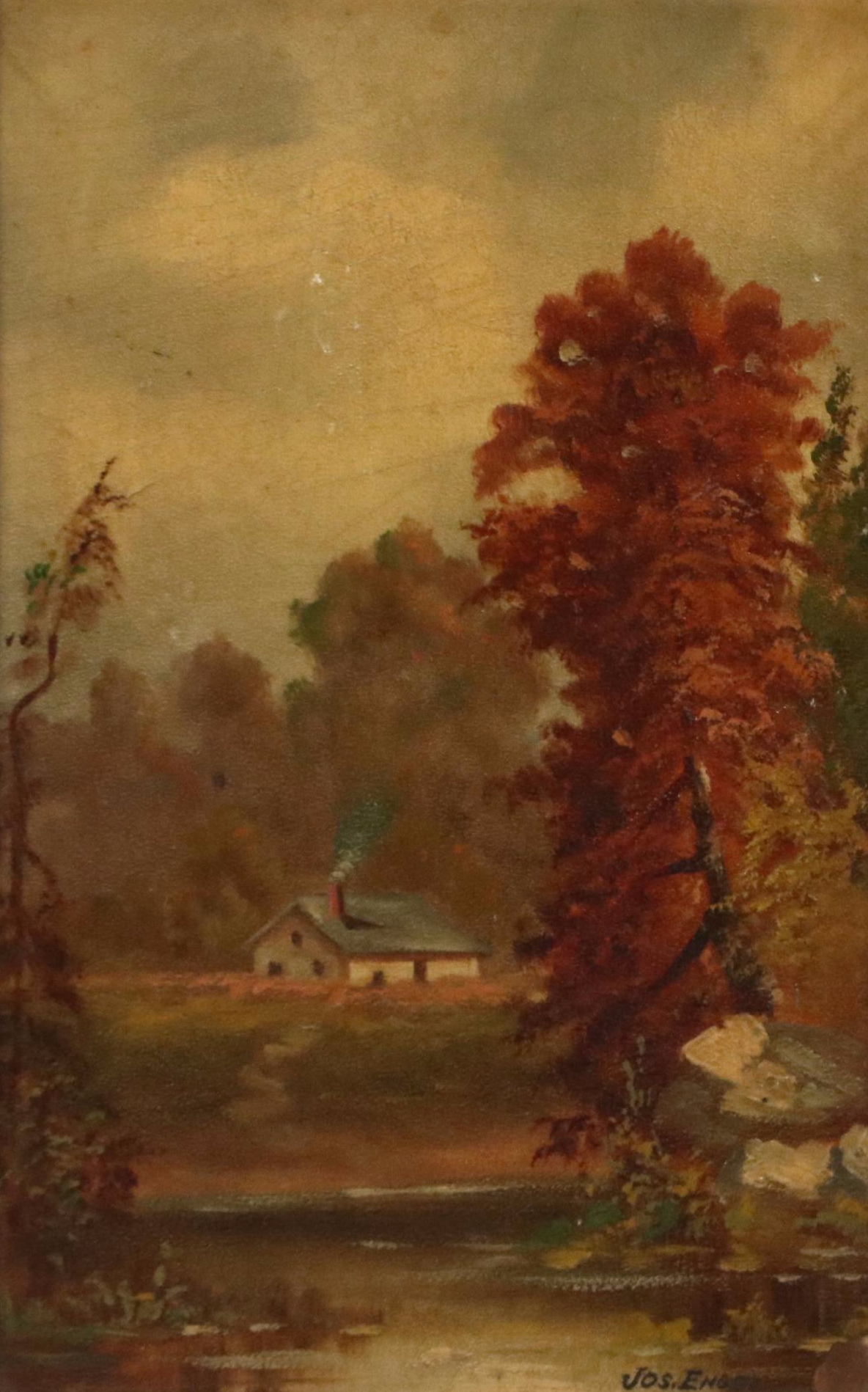 Joseph Engle Rural Landscape Oil Painting with River, Circa Late 19th Century