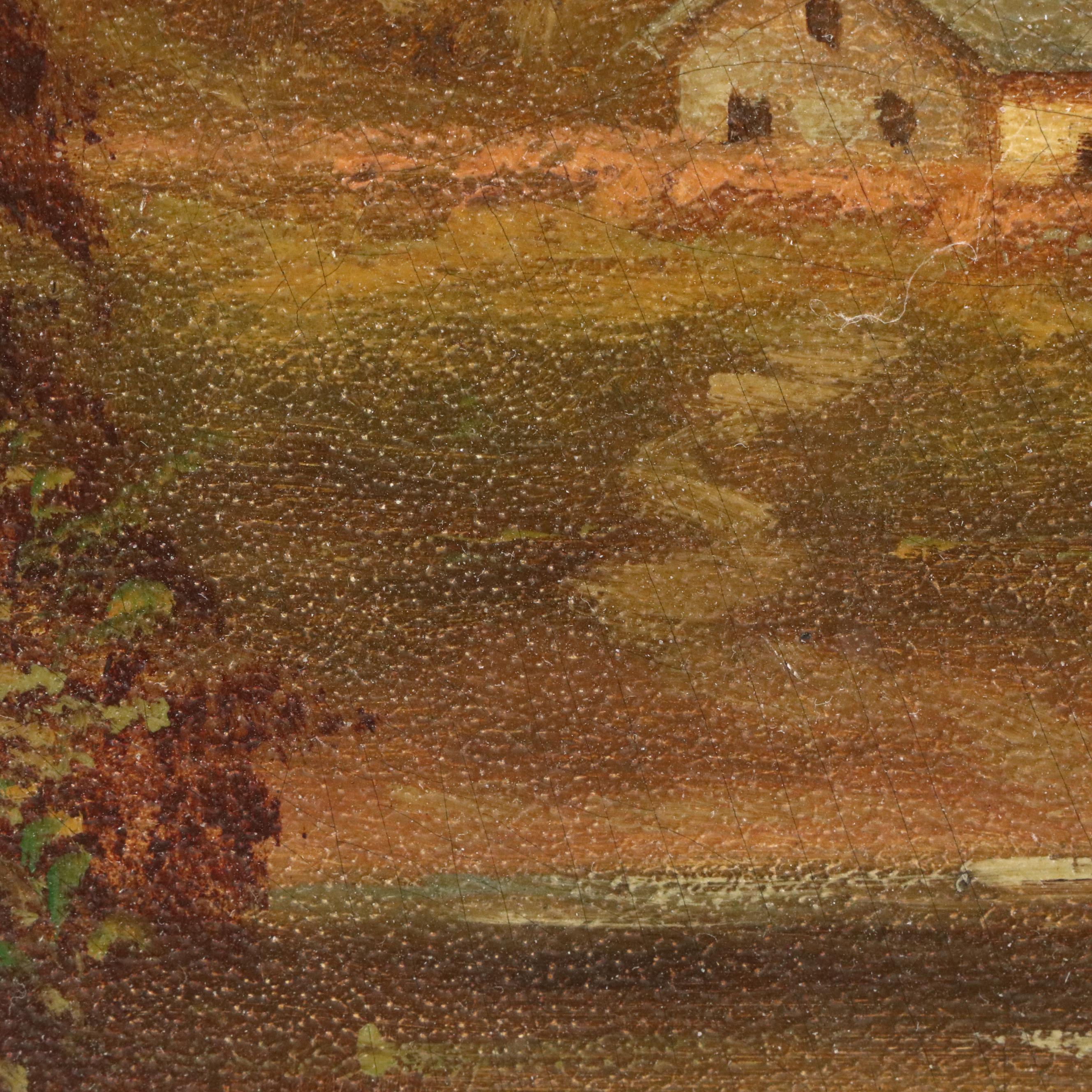 Joseph Engle Rural Landscape Oil Painting with River, Circa Late 19th Century