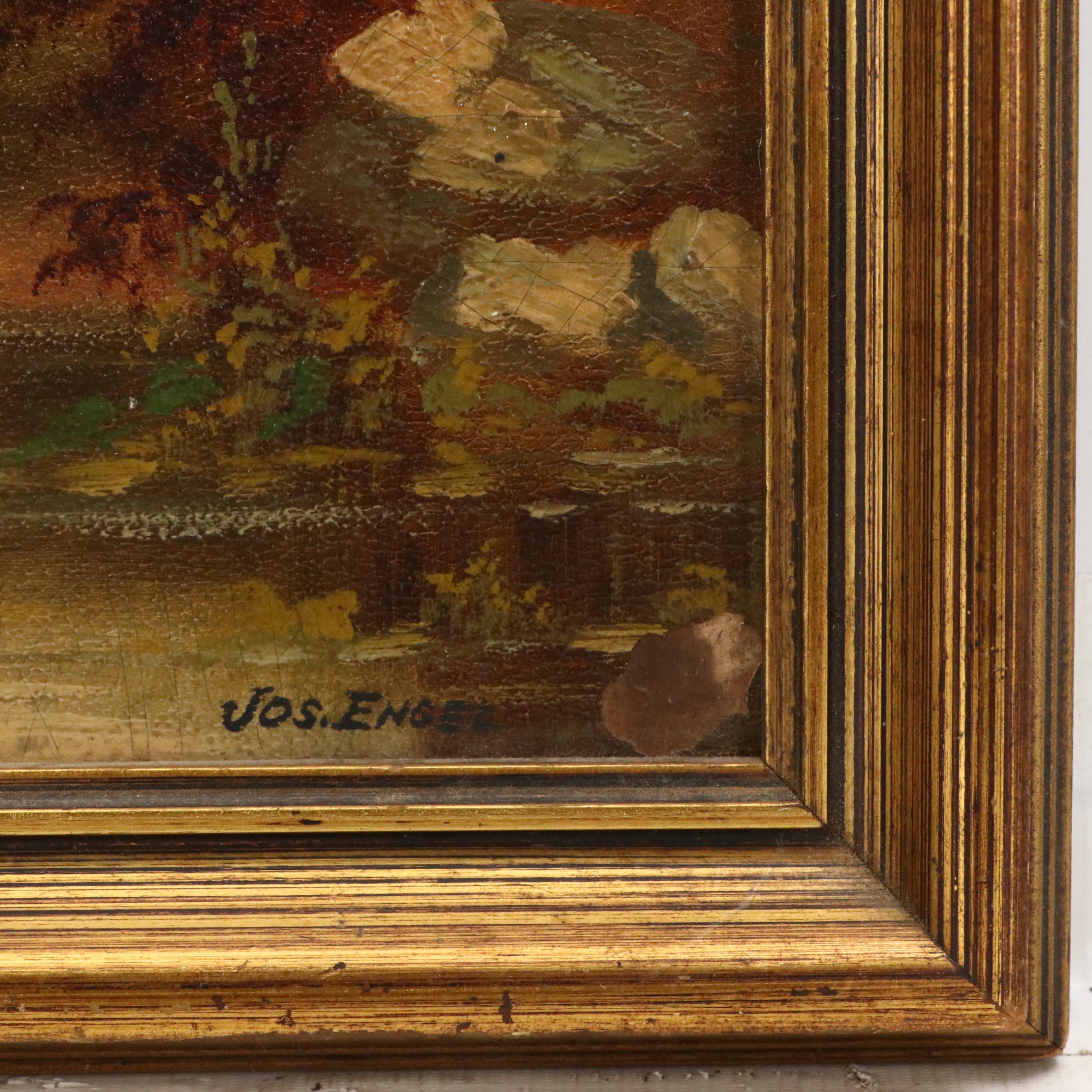 Joseph Engle Rural Landscape Oil Painting with River, Circa Late 19th Century