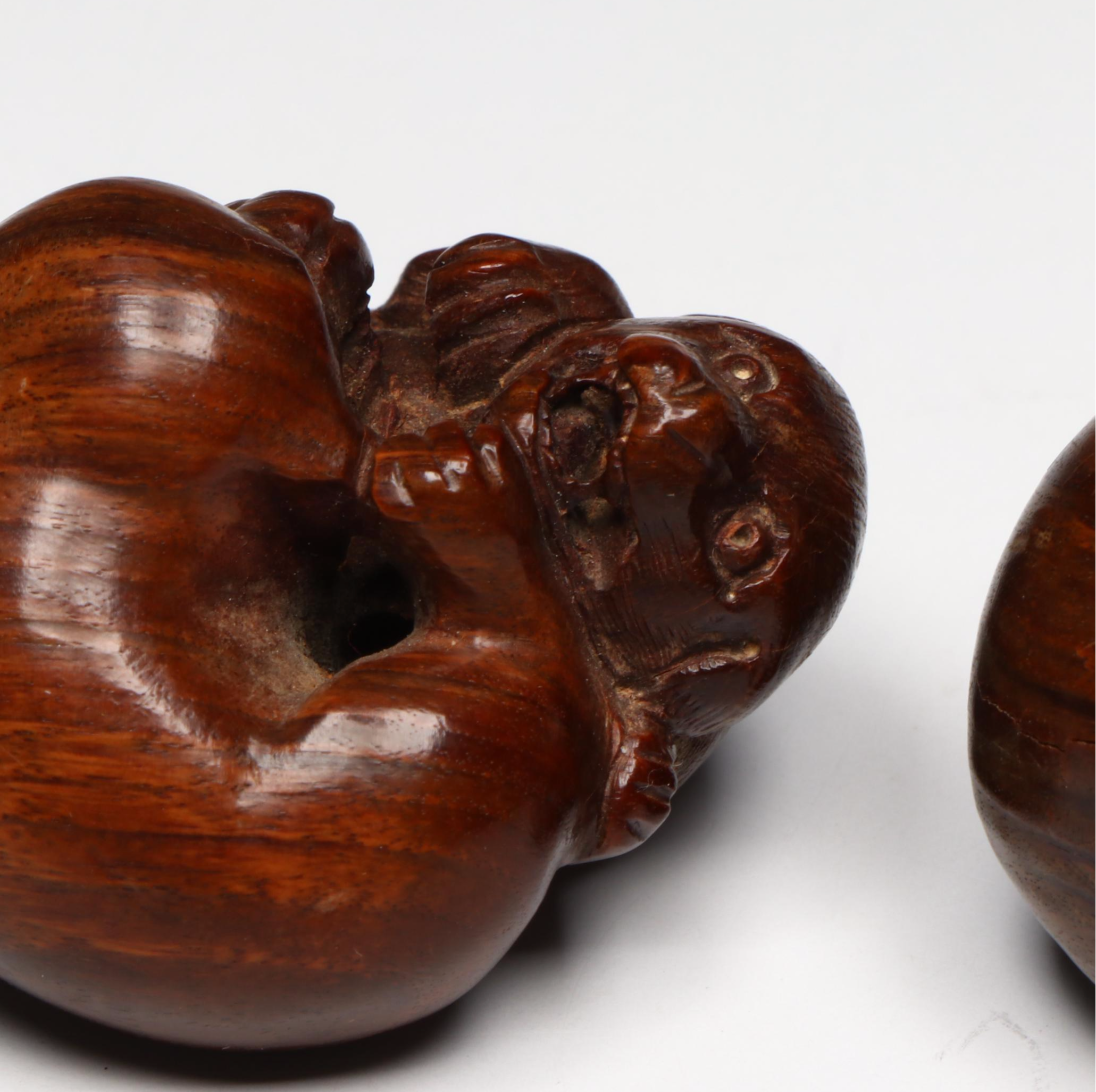 Antique Japanese Carved Boxwood Wrestling Dog Netsuke