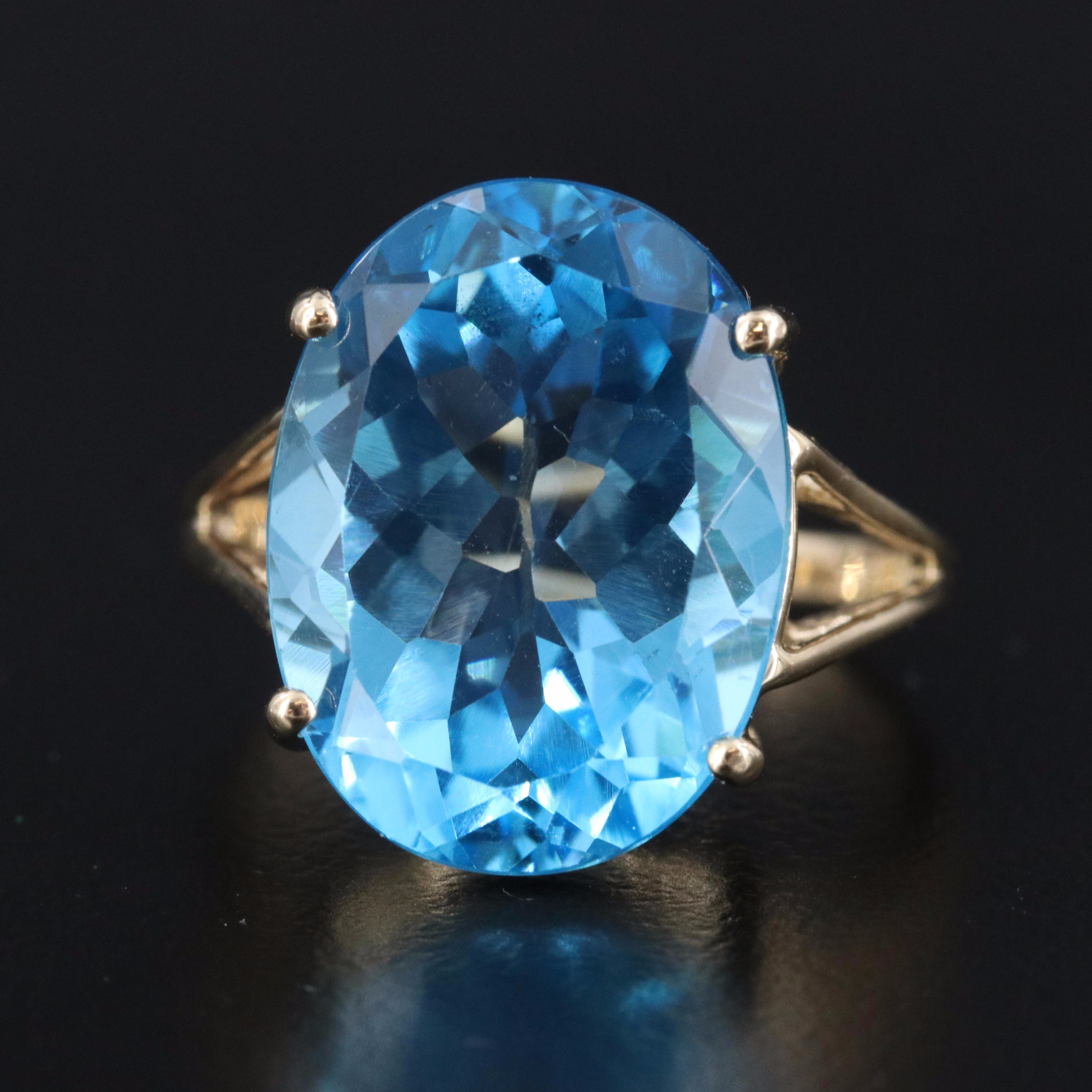 14K 10.33 CT Swiss Blue Topaz Ring