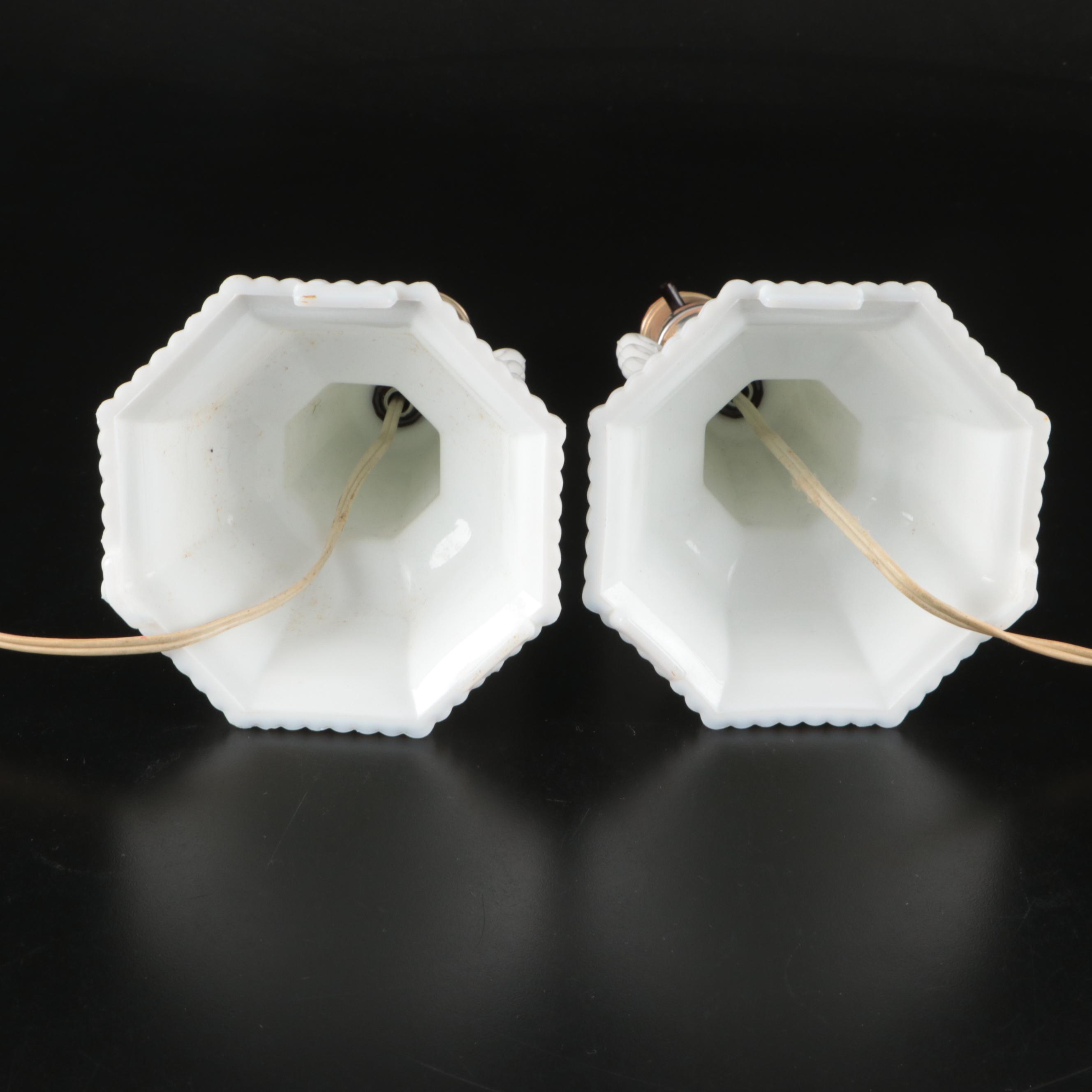 Indiana Glass Cake Stand with E.O. Brody Hobnail Vase and Other Milk Glass Decor