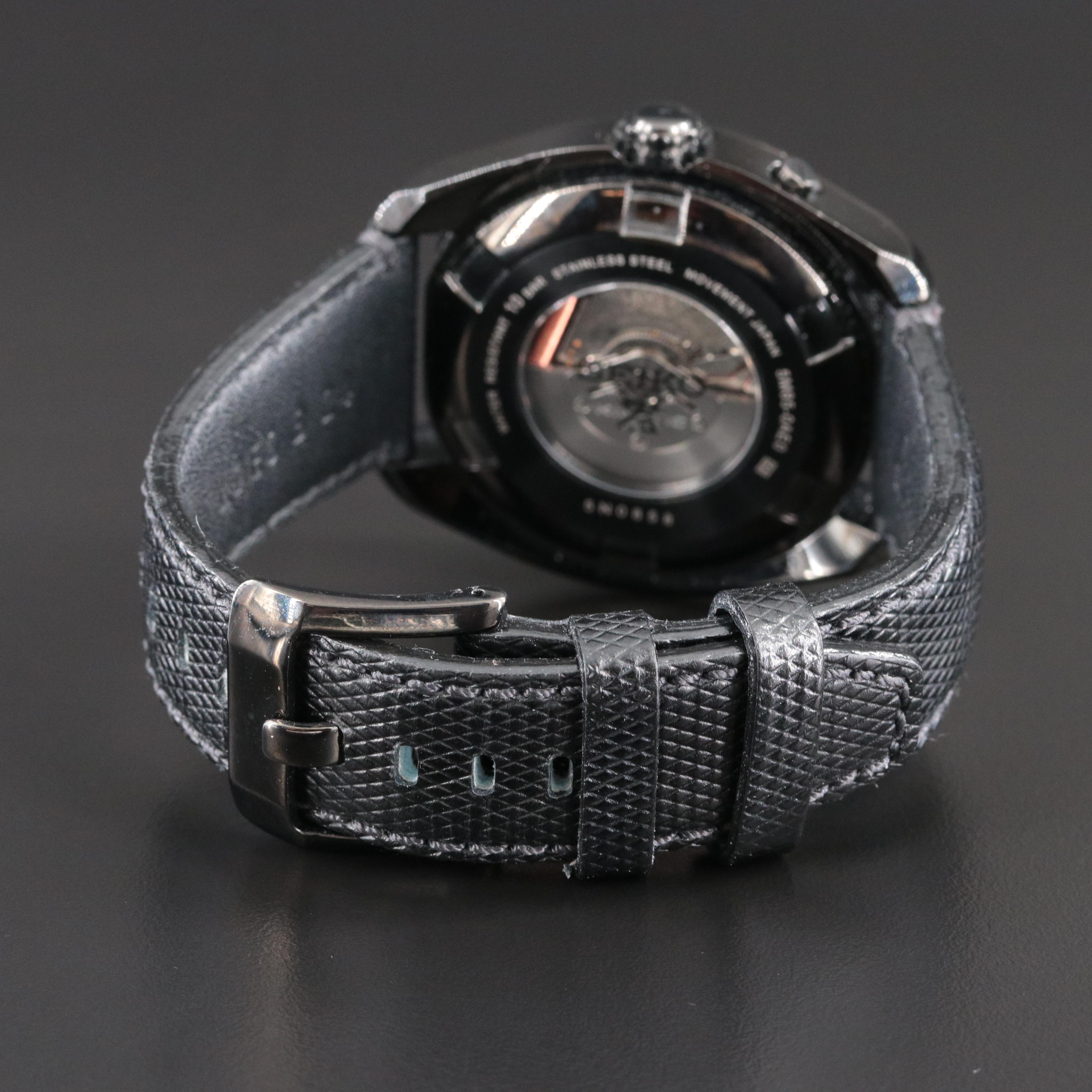 Seiko Kinetic GMT Black Dial Leather Watch