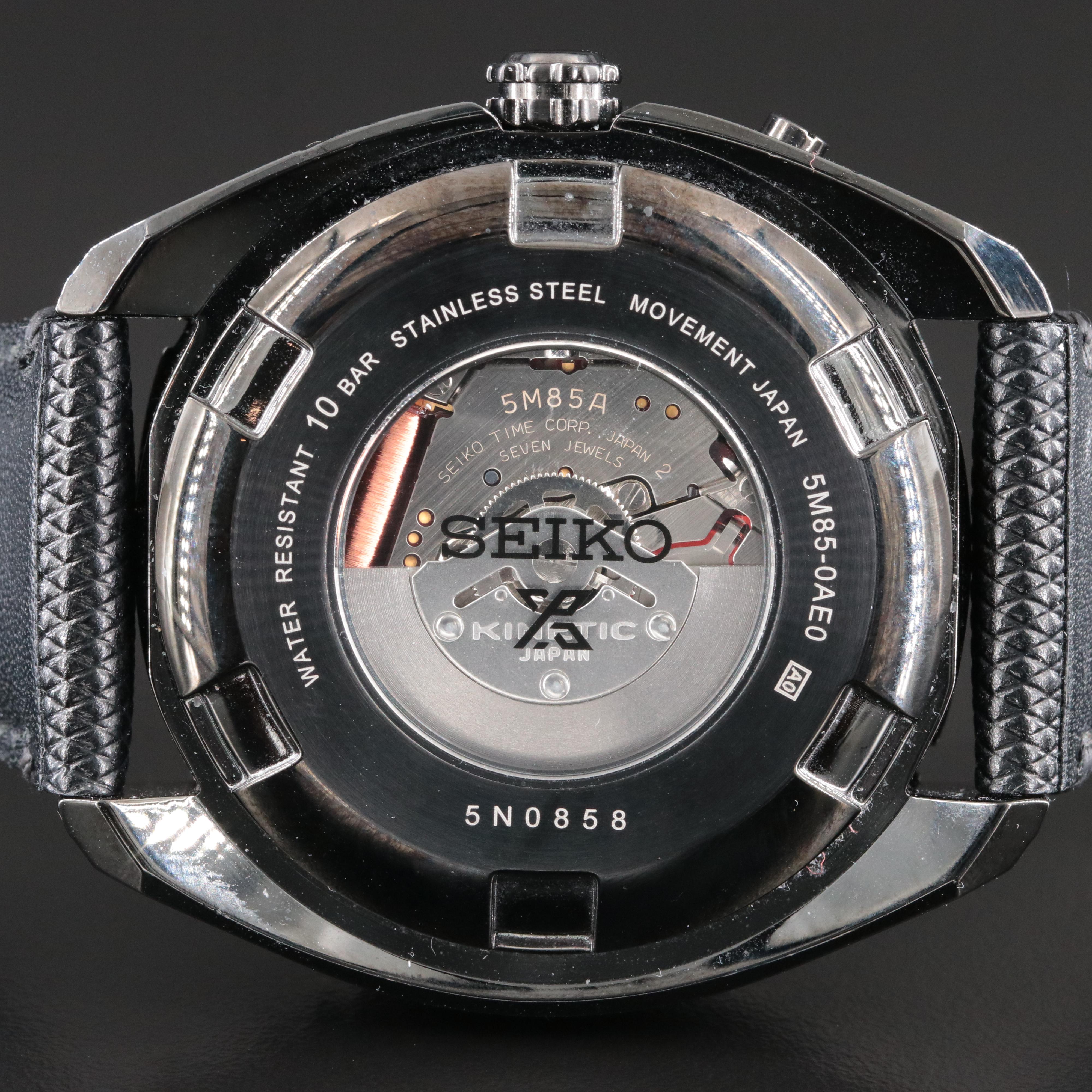 Seiko Kinetic GMT Black Dial Leather Watch
