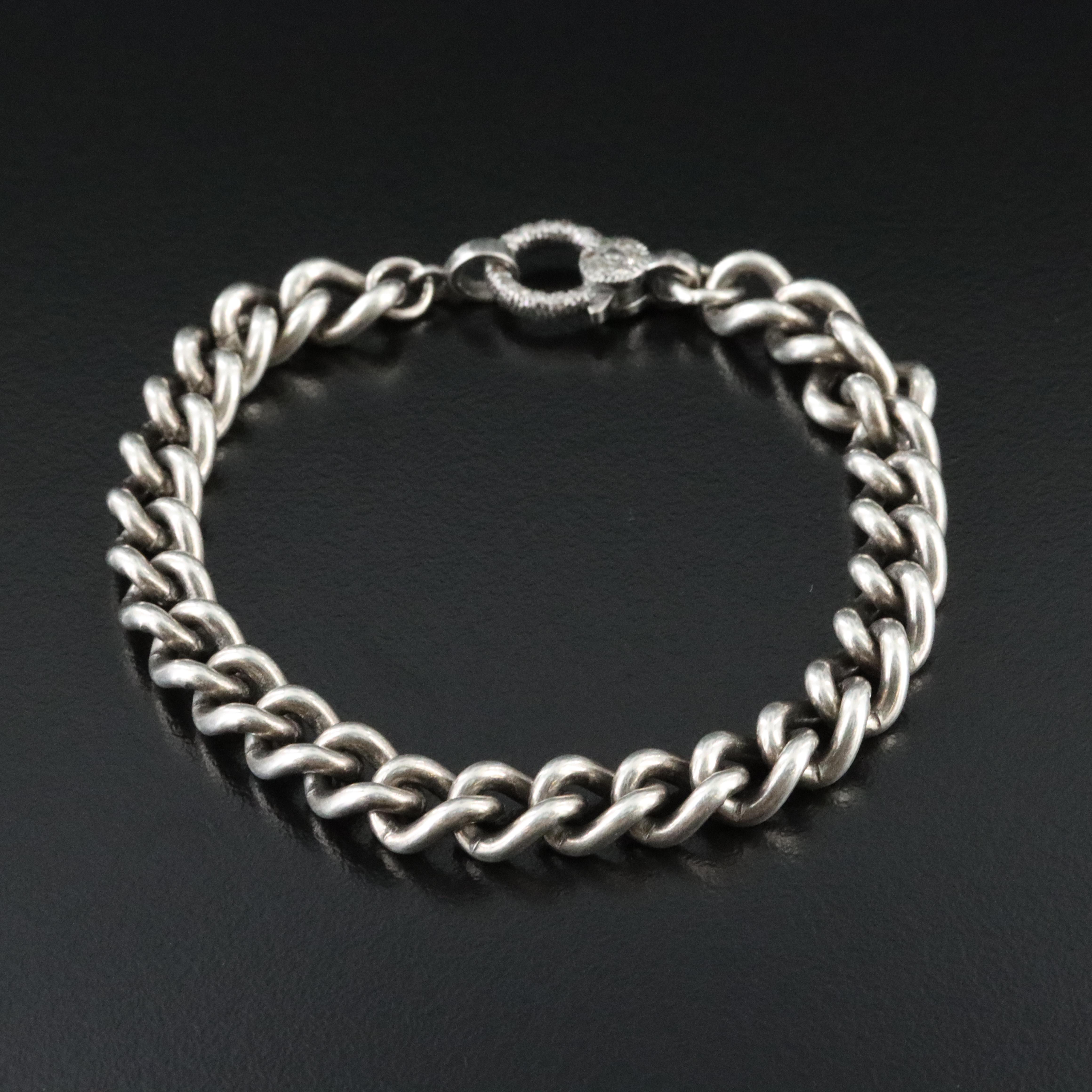 Sterling Curb Chain Bracelet with Diamond Clasp Attributed to Sheryl Lowe
