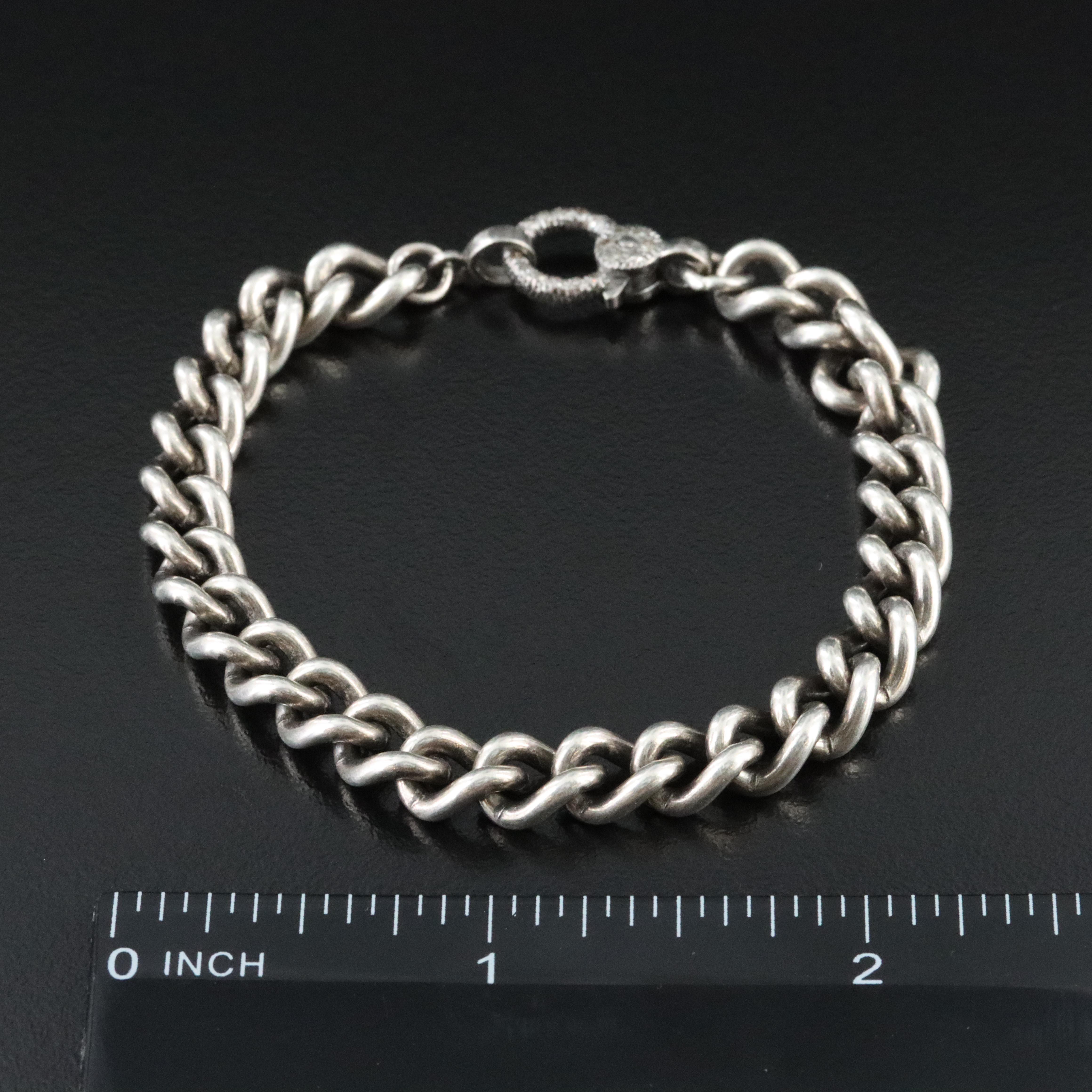 Sterling Curb Chain Bracelet with Diamond Clasp Attributed to Sheryl Lowe