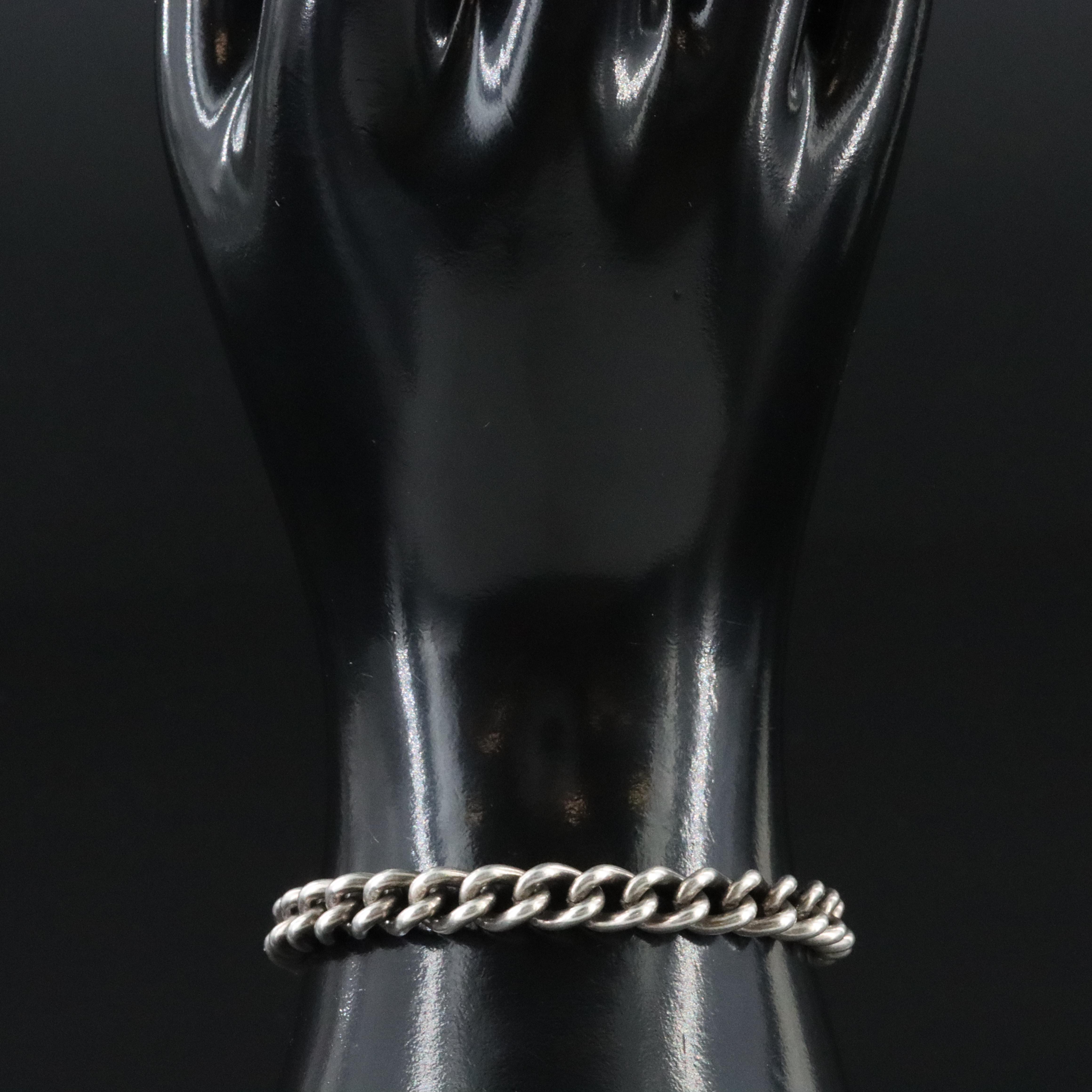 Sterling Curb Chain Bracelet with Diamond Clasp Attributed to Sheryl Lowe
