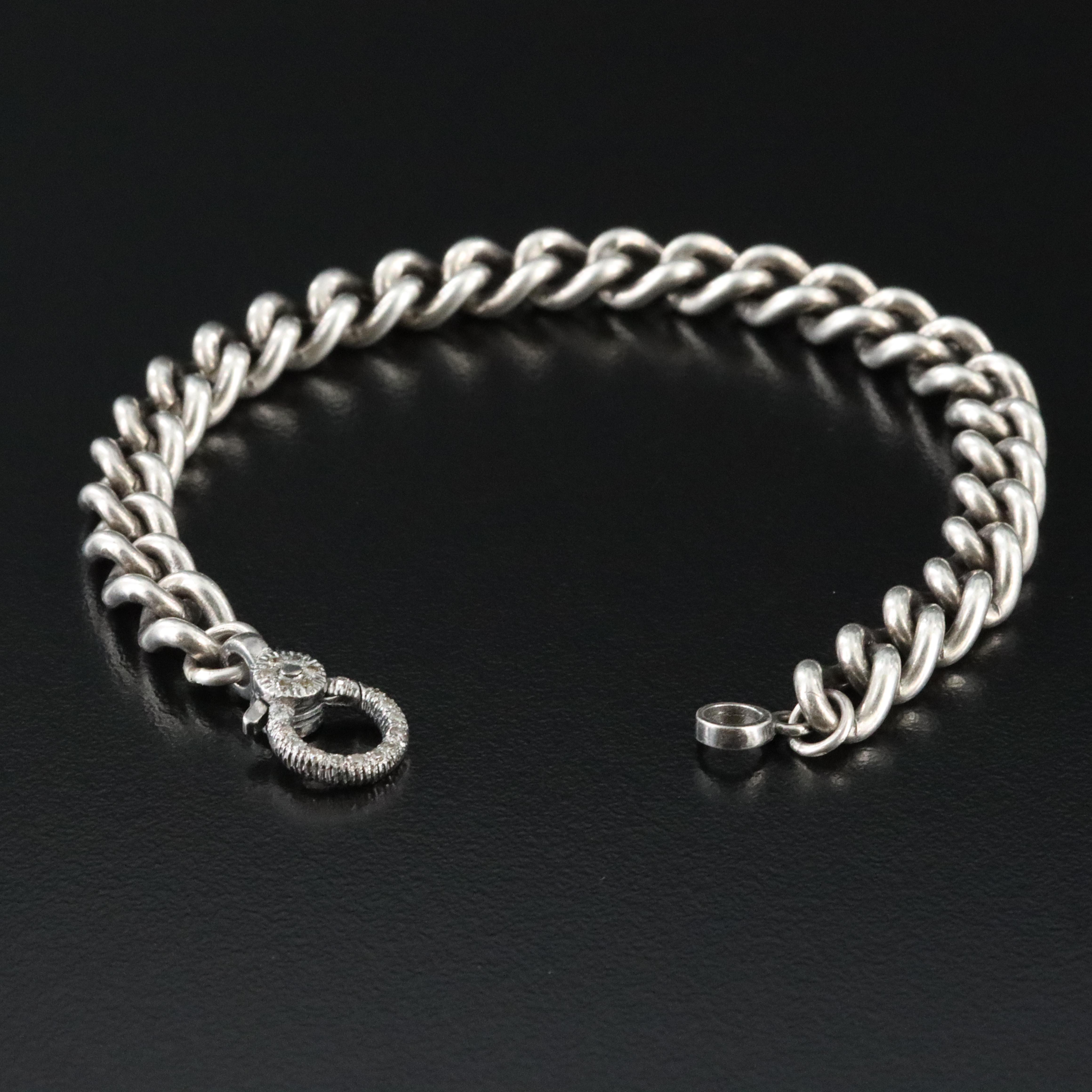 Sterling Curb Chain Bracelet with Diamond Clasp Attributed to Sheryl Lowe