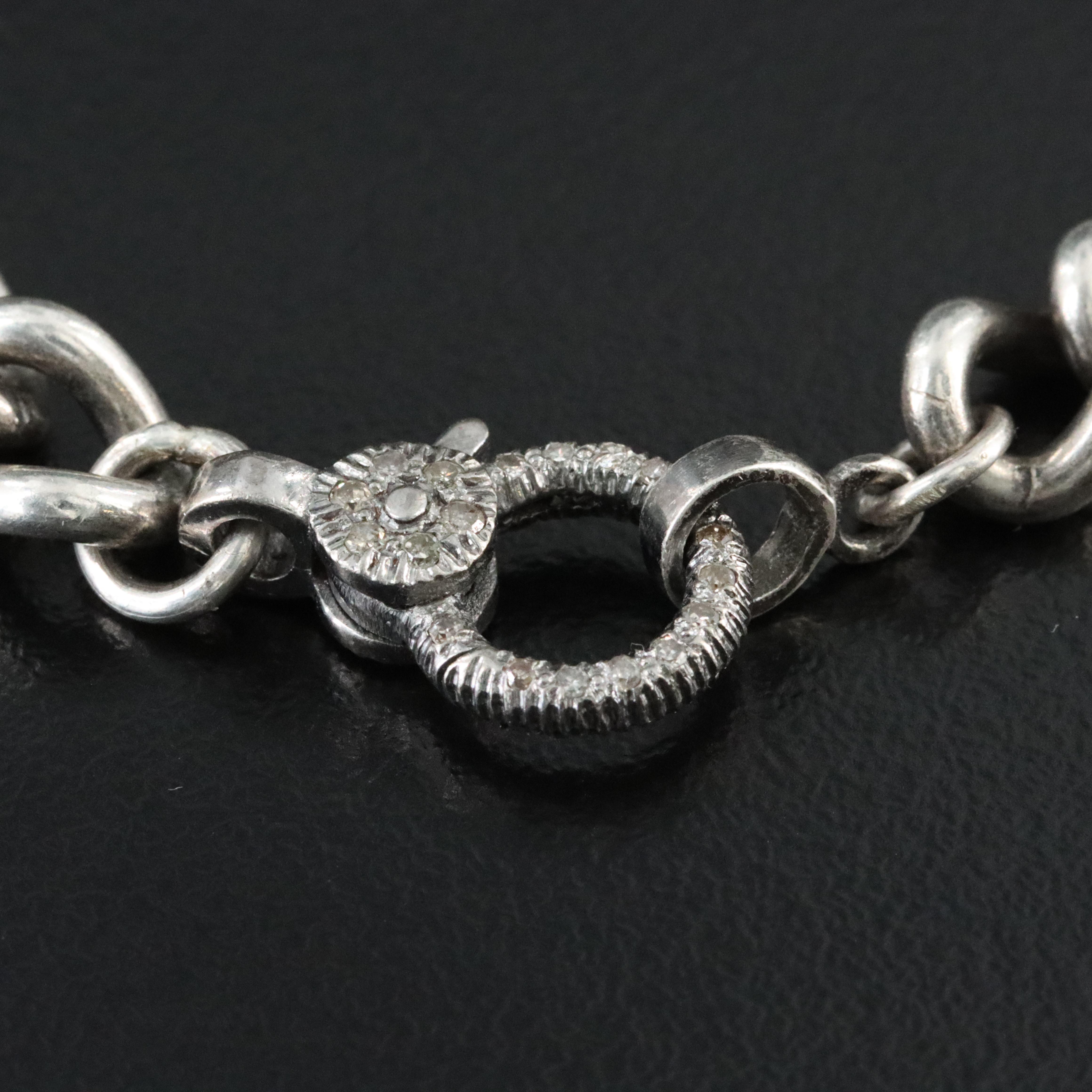 Sterling Curb Chain Bracelet with Diamond Clasp Attributed to Sheryl Lowe