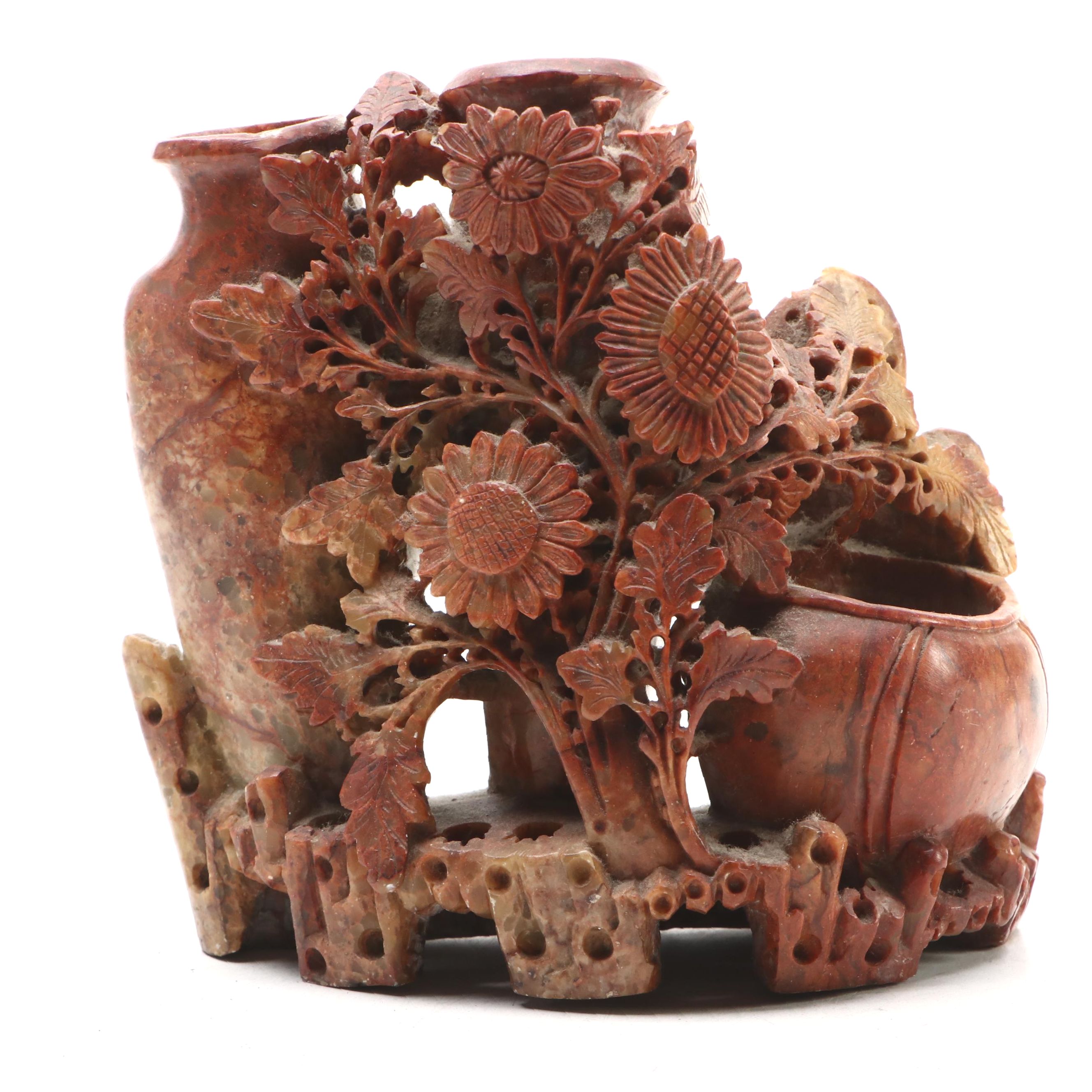 Chinese Carved Soapstone Brush Pot