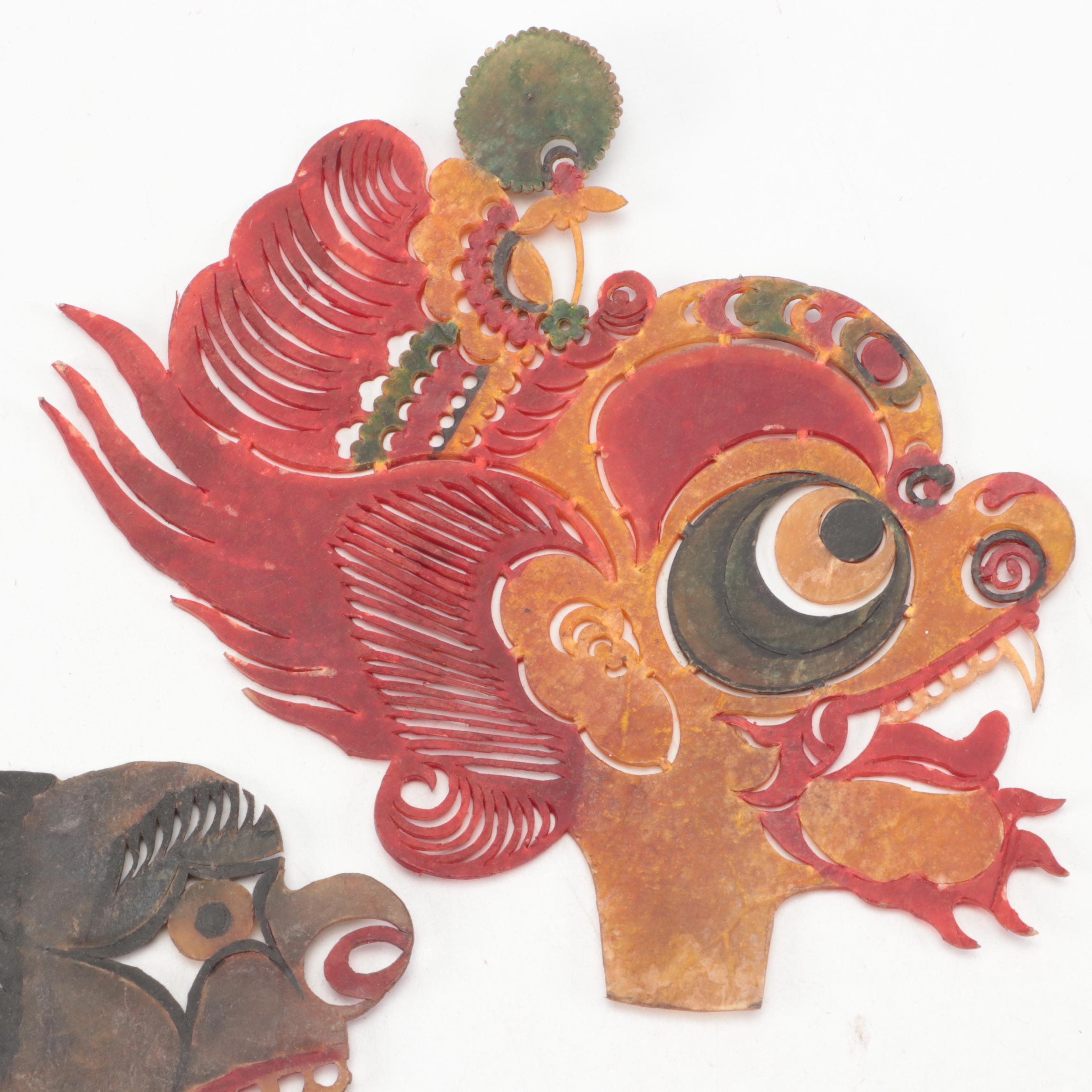 Chinese Demon and Ghoul Painted Vellum Shadow Puppet Heads, Circa 1870