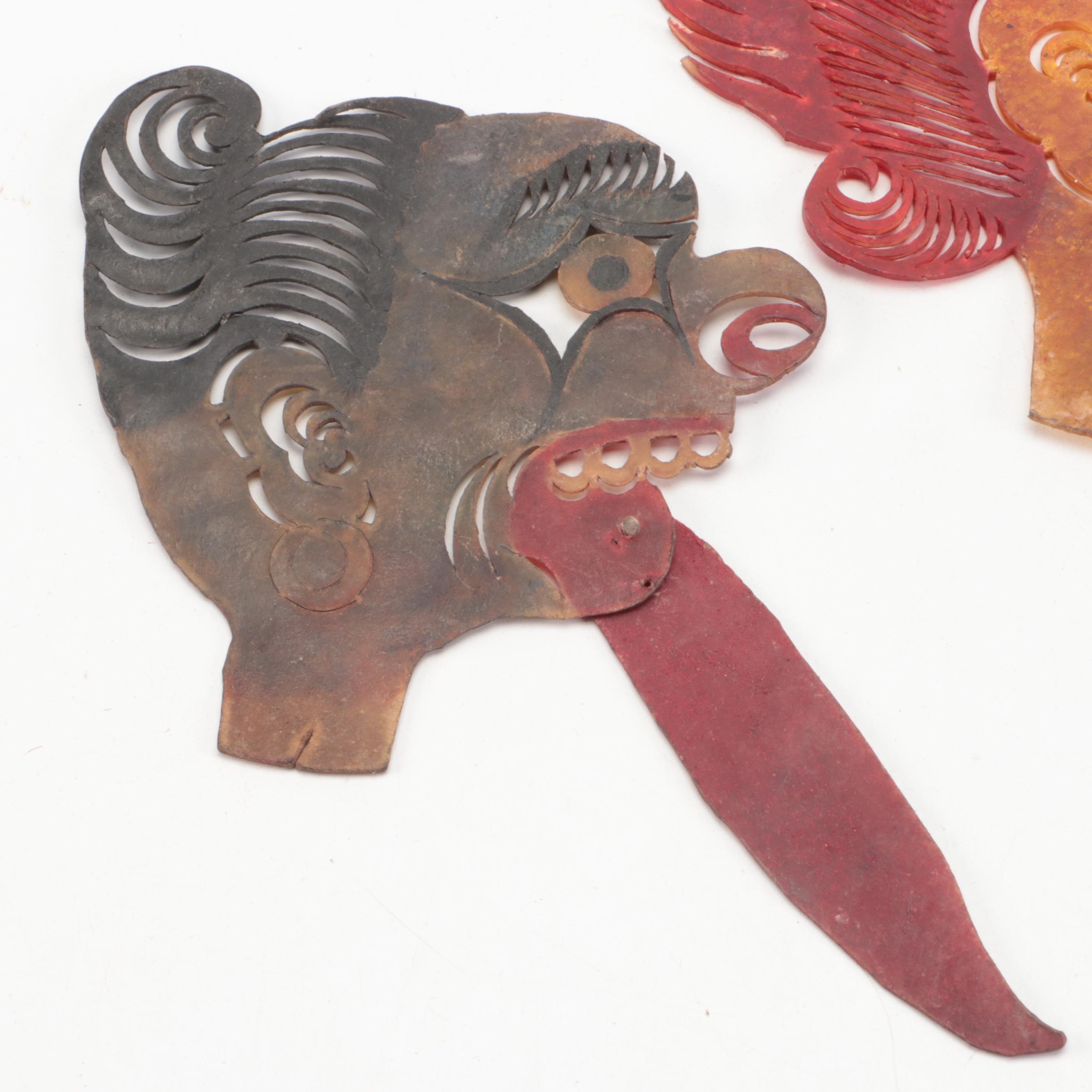 Chinese Demon and Ghoul Painted Vellum Shadow Puppet Heads, Circa 1870