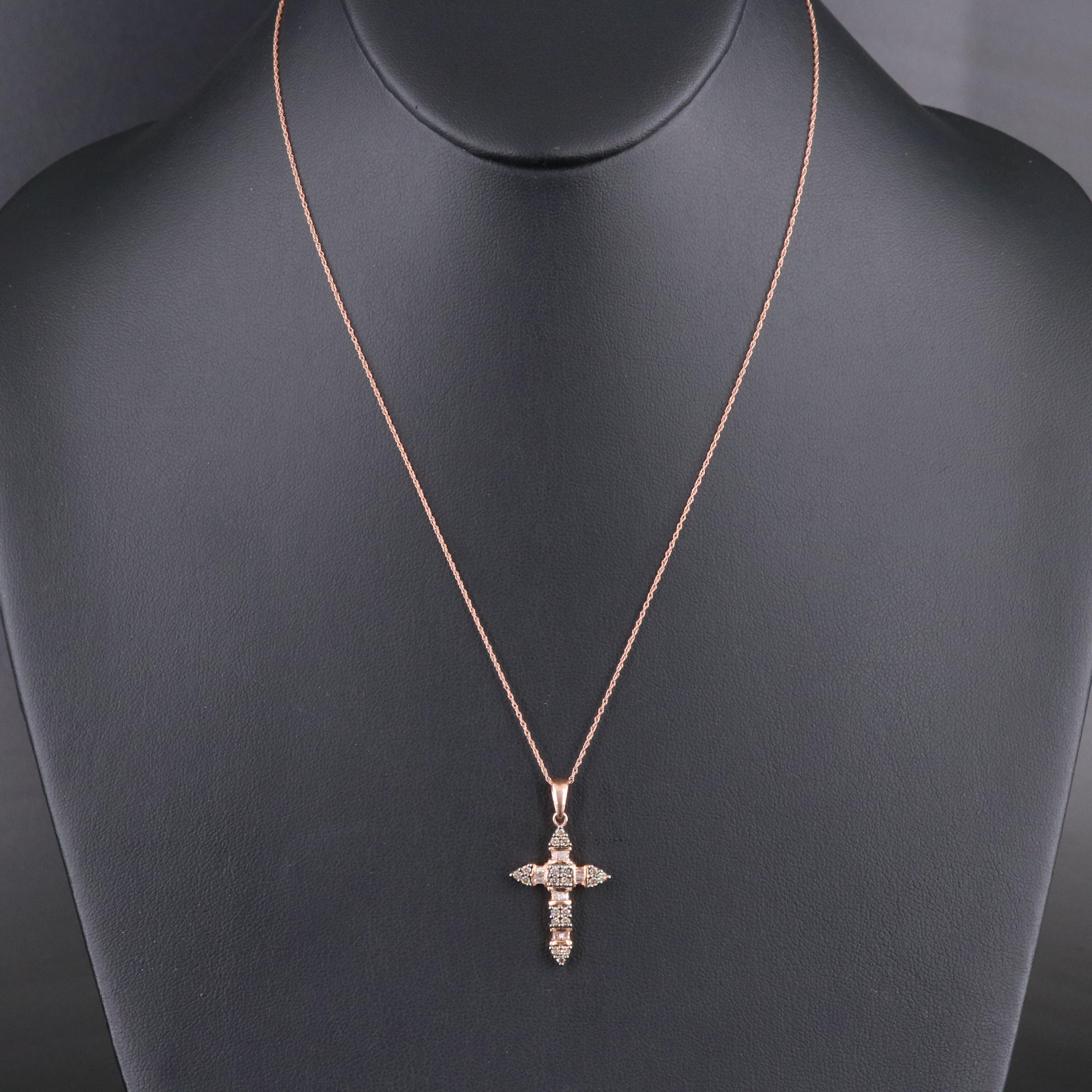 10K 0.47 CTW Diamond Rose Gold Cross Pendant Necklace